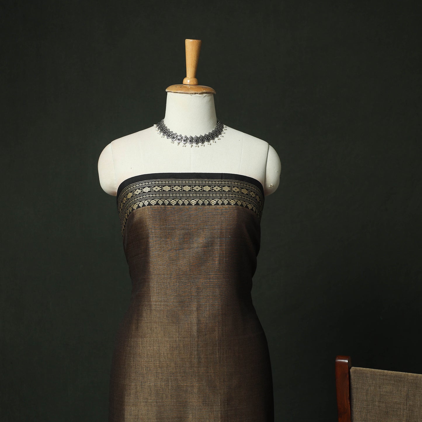 Brown - Dharwad Woven Mercerised Cotton 3pc Unstitched Dress Material Suit Set 10