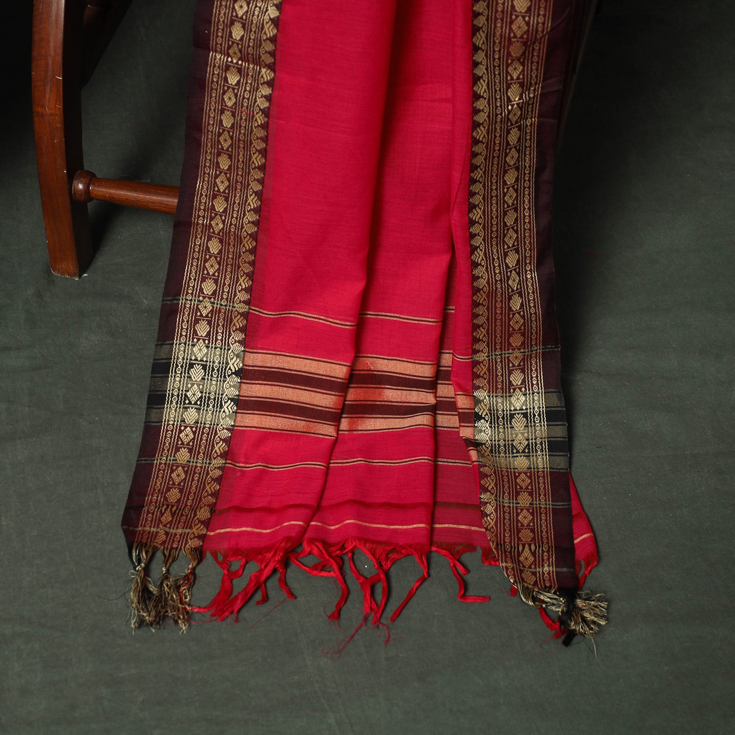 Red - Dharwad Woven Mercerised Cotton 3pc Unstitched Dress Material Suit Set 12