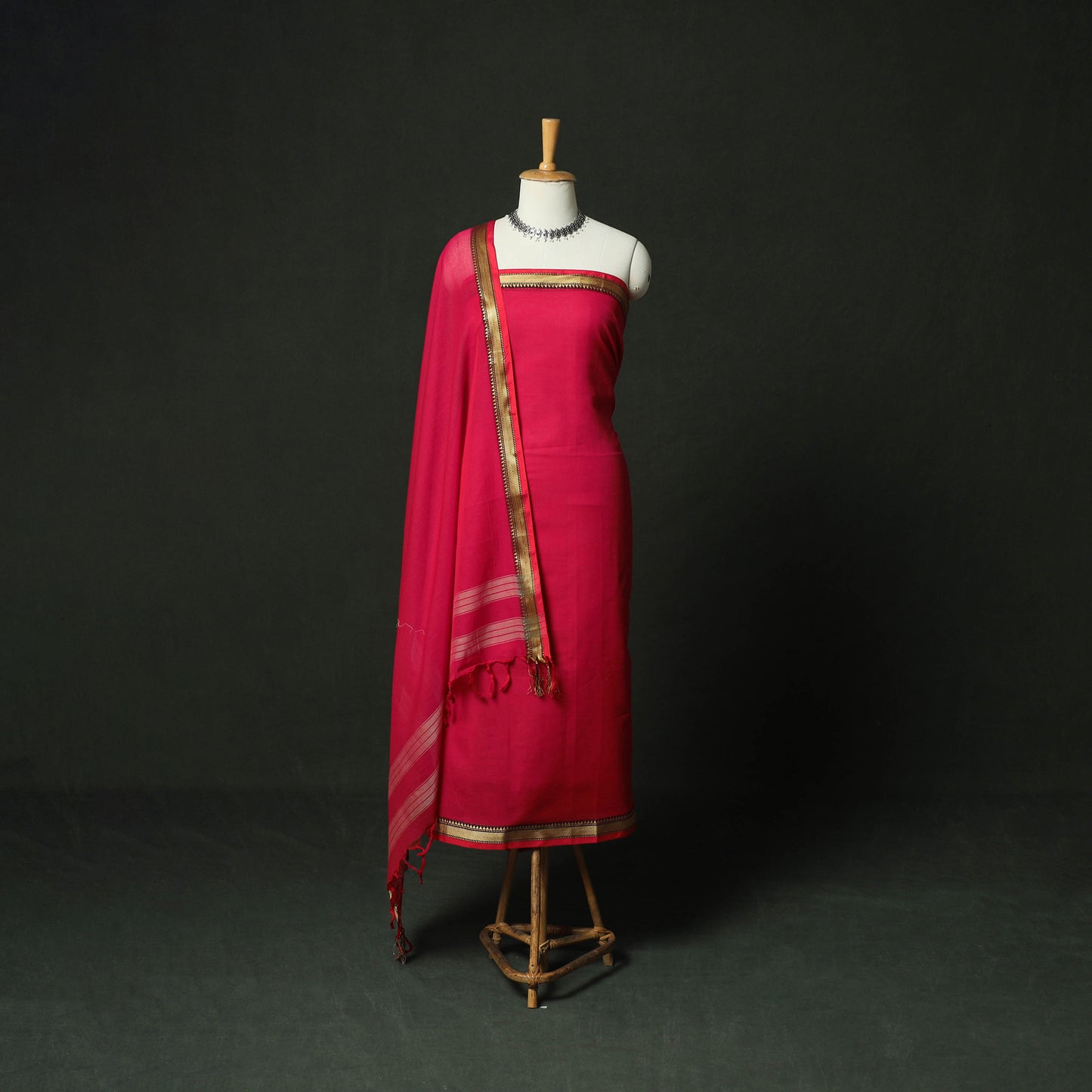 Pink - Dharwad Woven Mercerised Cotton 3pc Unstitched Dress Material Suit Set 14
