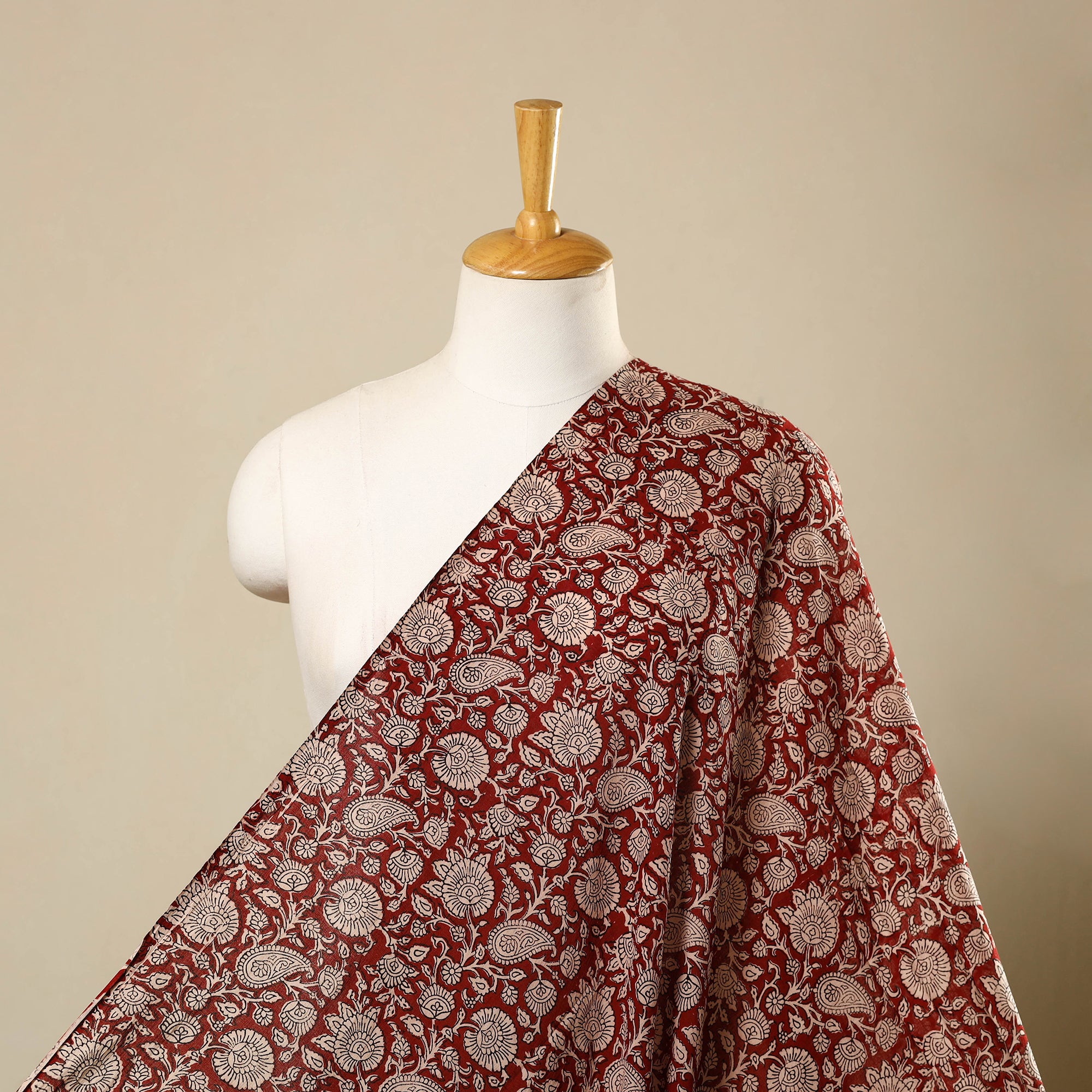 Maroon - Natural Dyed Cotton Bagh Print Unstitched Kurta Material (2.2 m) 04