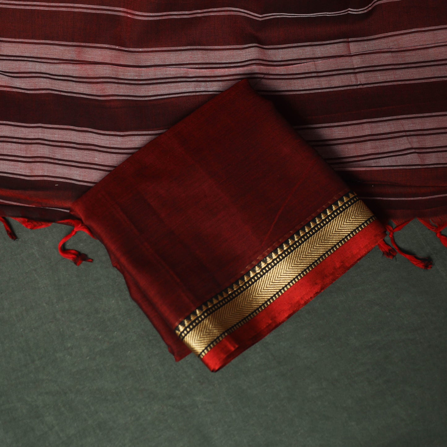 Red - Dharwad Woven Mercerised Cotton 3pc Unstitched Dress Material Suit Set 15
