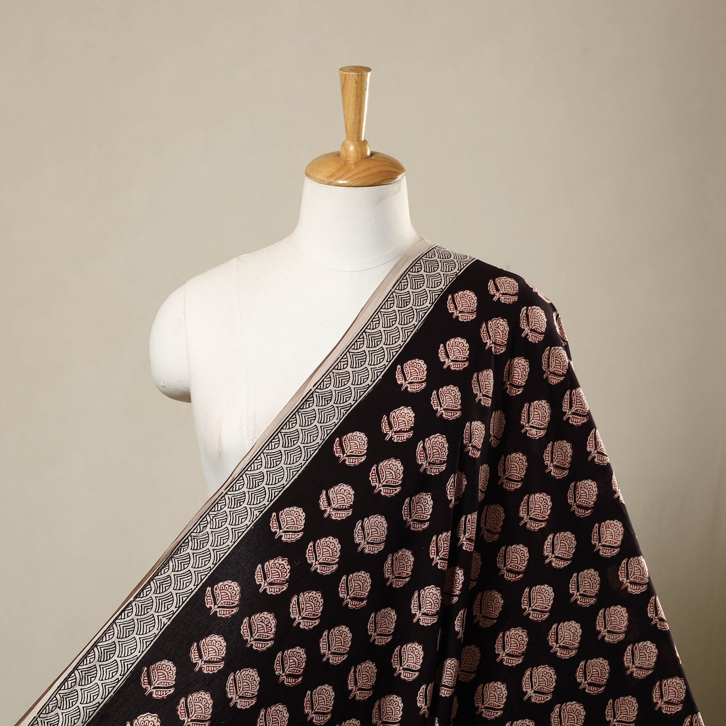 Black Hand Block Cotton Bagh Print Fabric