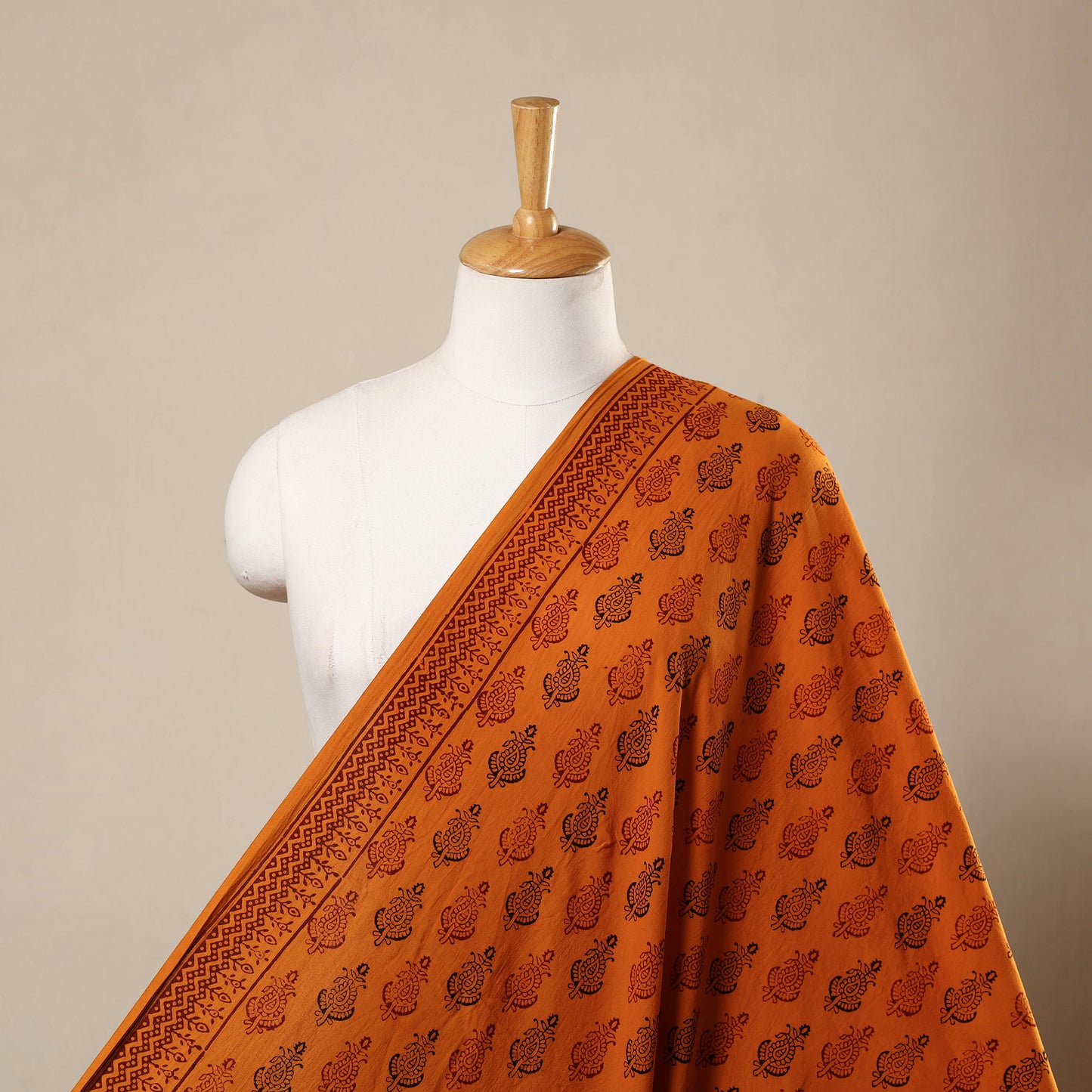 Orange Hand Block Cotton Bagh Print Fabric