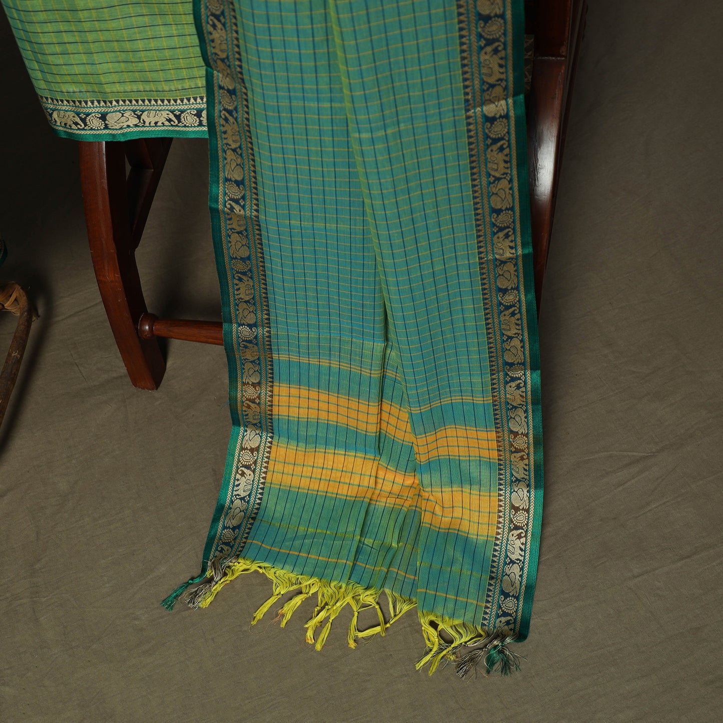 Dharwad Checks Mercerised Cotton 3pc Unstitched Dress Material Suit Set with Woven Border 01