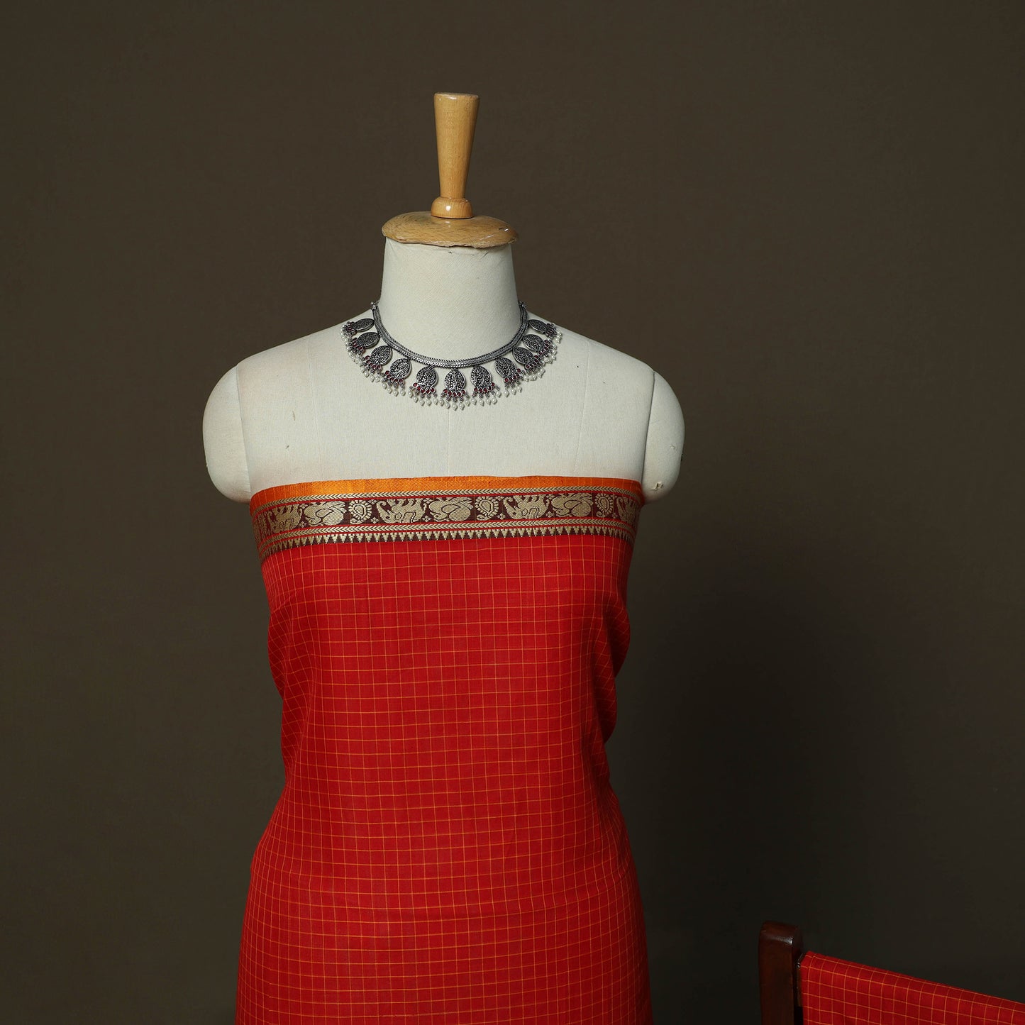 Dharwad Checks Mercerised Cotton 3pc Unstitched Dress Material Suit Set with Woven Border 02