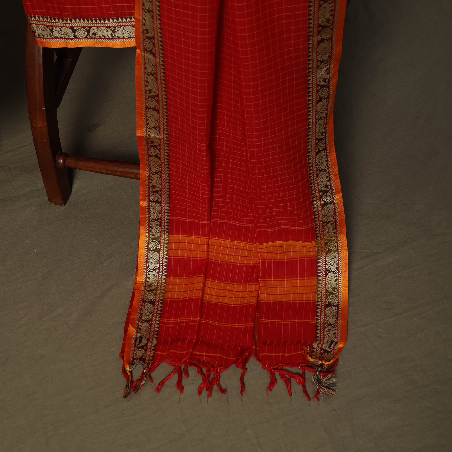 Dharwad Checks Mercerised Cotton 3pc Unstitched Dress Material Suit Set with Woven Border 02