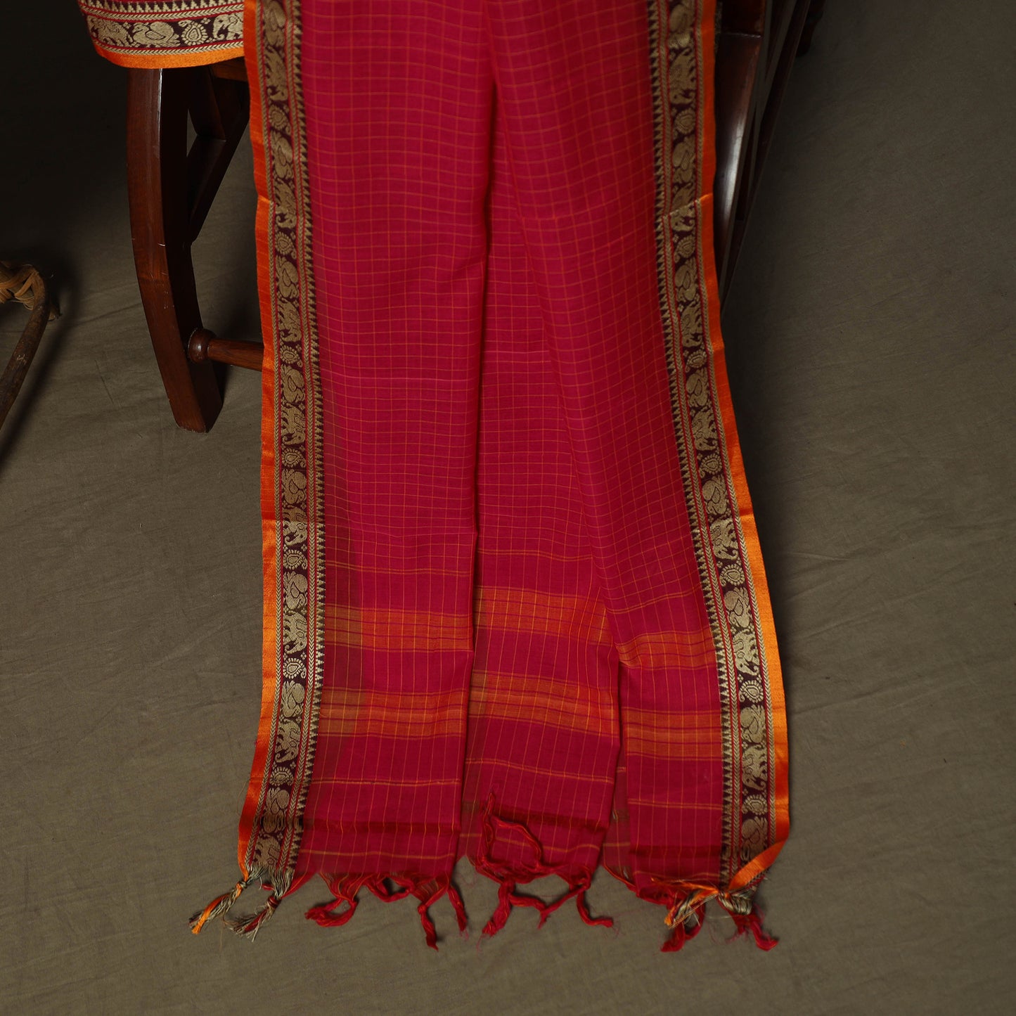 Dharwad Checks Mercerised Cotton 3pc Unstitched Dress Material Suit Set with Woven Border 03
