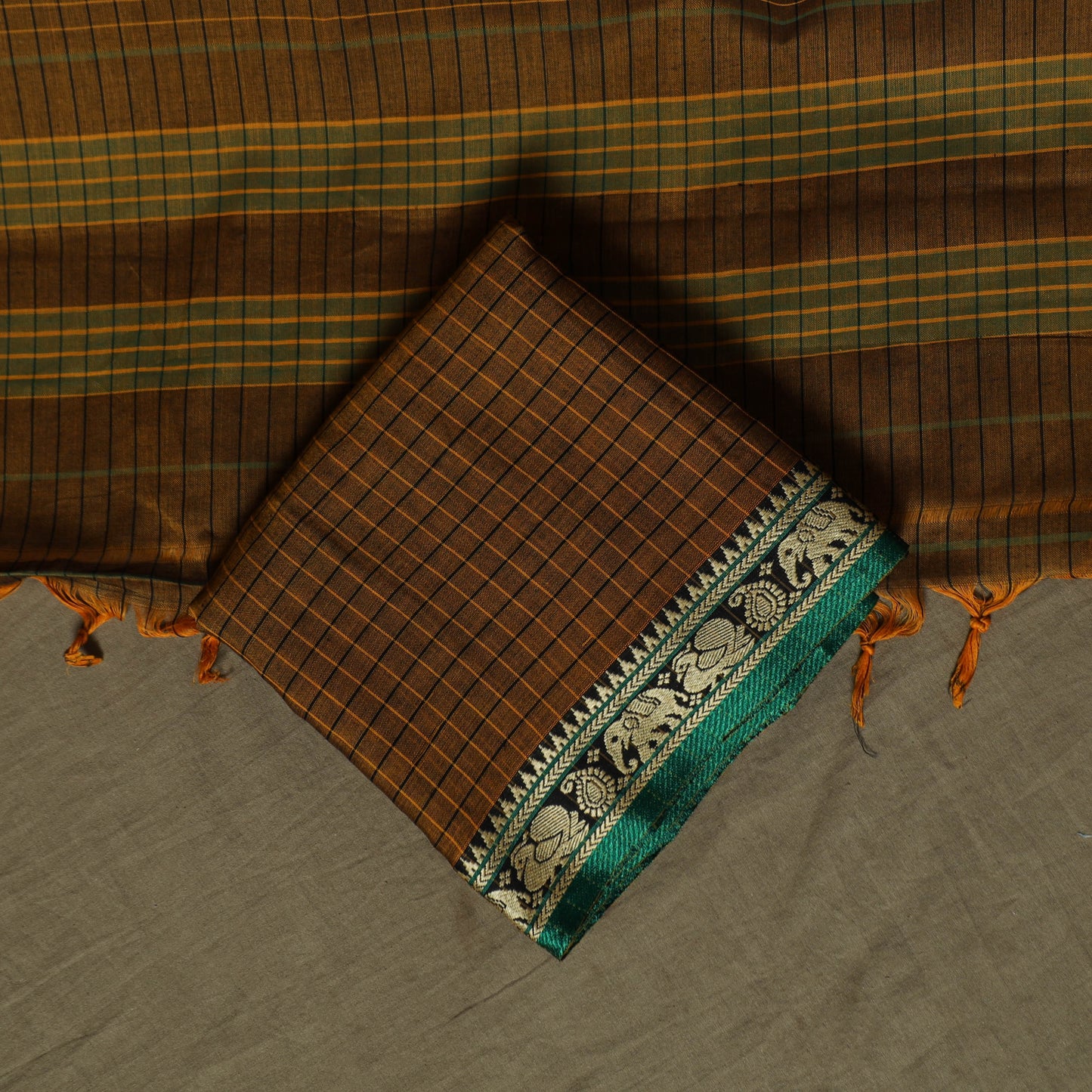 Dharwad Checks Mercerised Cotton 3pc Unstitched Dress Material Suit Set with Woven Border 06