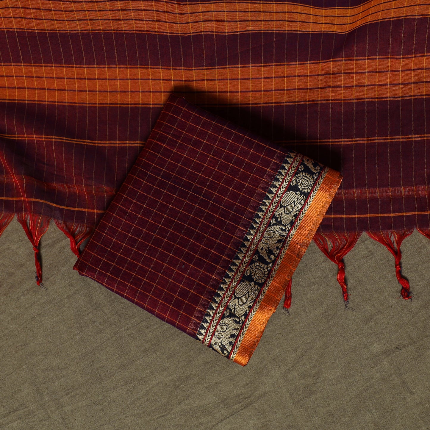 Dharwad Checks Mercerised Cotton 3pc Unstitched Dress Material Suit Set with Woven Border 07