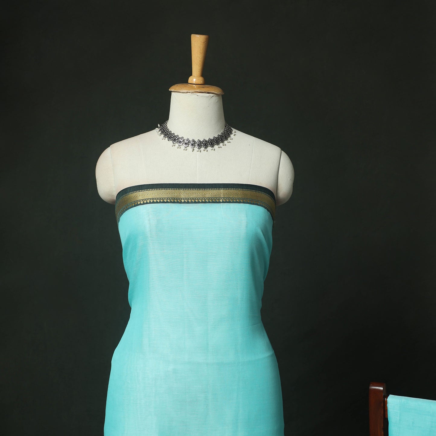 Blue - Dharwad Woven Mercerised Cotton 3pc Unstitched Dress Material Suit Set 22