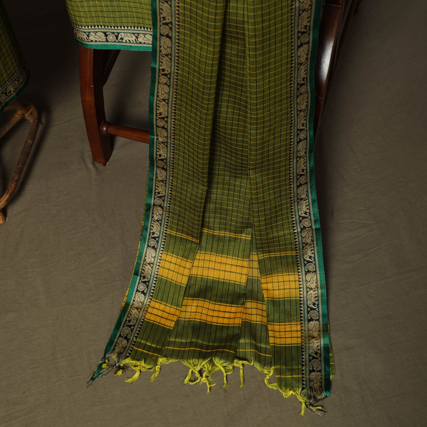 Dharwad Checks Mercerised Cotton 3pc Unstitched Dress Material Suit Set with Woven Border 08