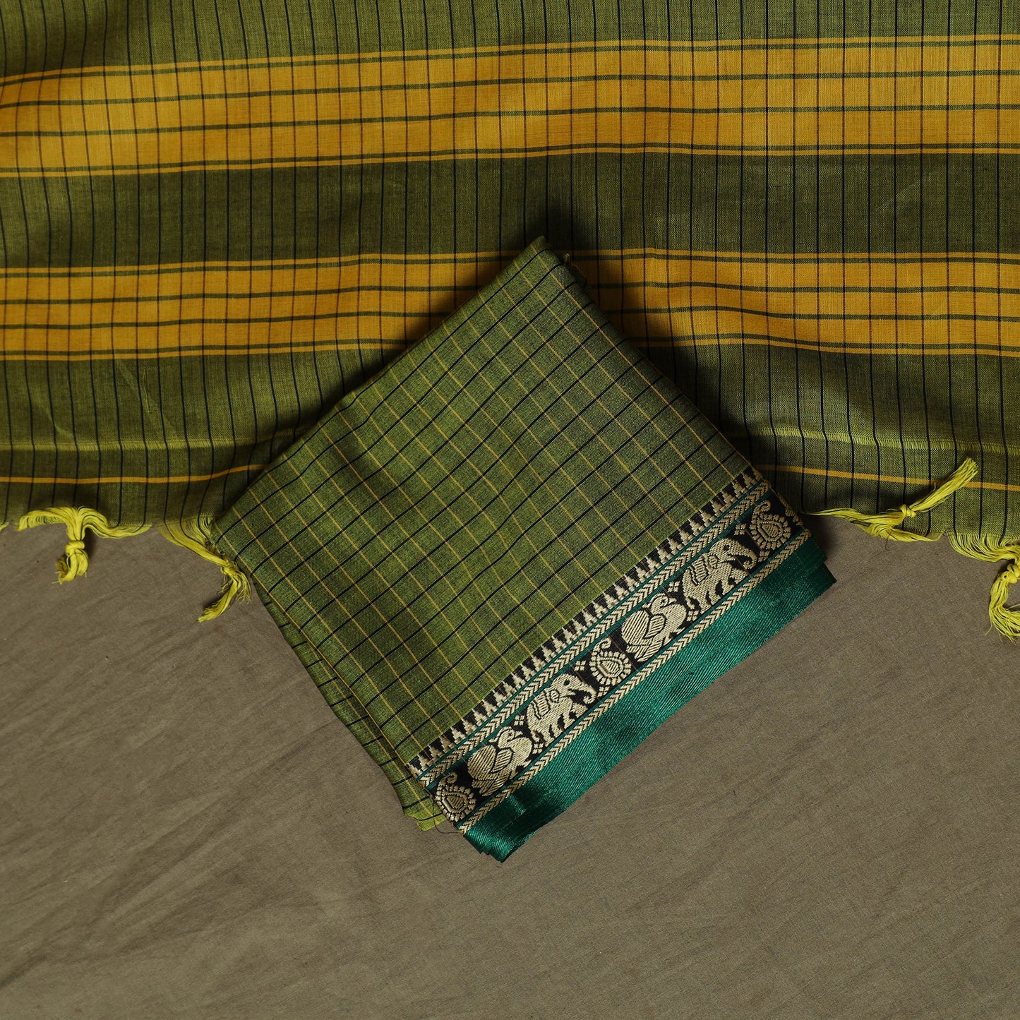 Dharwad Checks Mercerised Cotton 3pc Unstitched Dress Material Suit Set with Woven Border 08