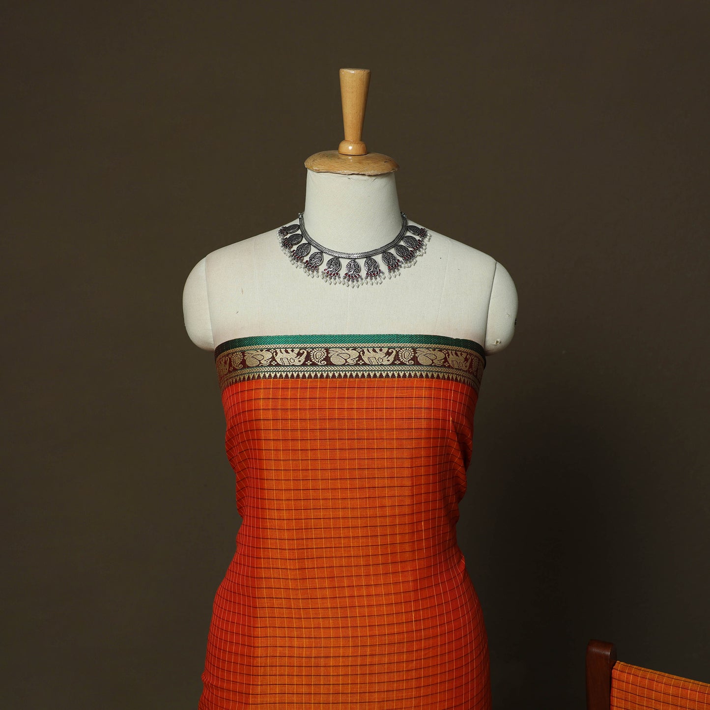 Dharwad Checks Mercerised Cotton 3pc Unstitched Dress Material Suit Set with Woven Border 09