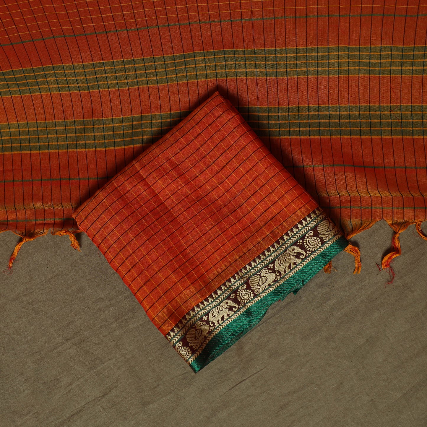 Dharwad Checks Mercerised Cotton 3pc Unstitched Dress Material Suit Set with Woven Border 09