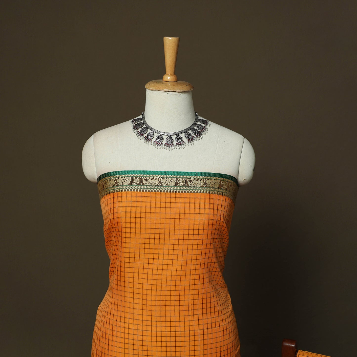 Dharwad Checks Mercerised Cotton 3pc Unstitched Dress Material Suit Set with Woven Border 14