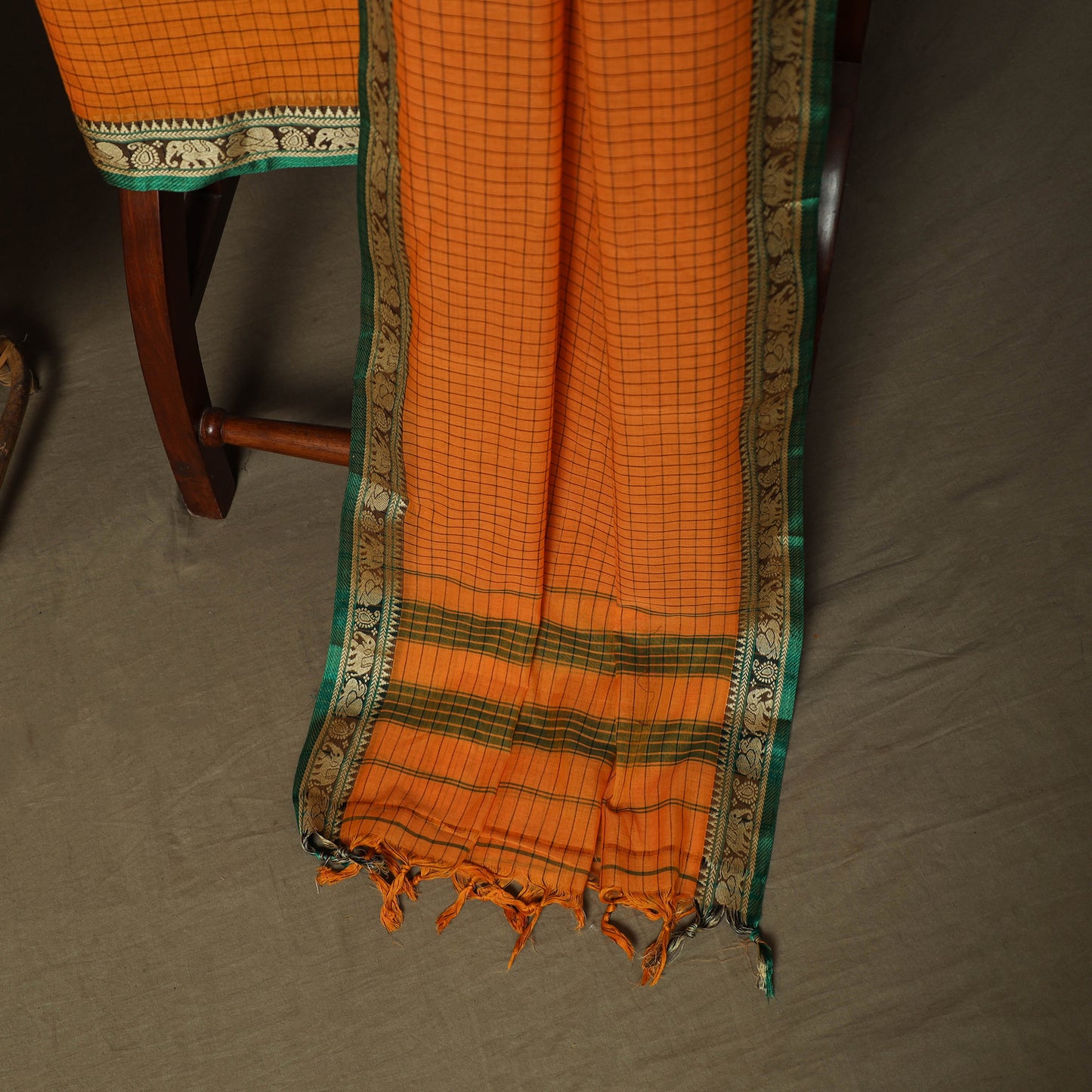 Dharwad Checks Mercerised Cotton 3pc Unstitched Dress Material Suit Set with Woven Border 14