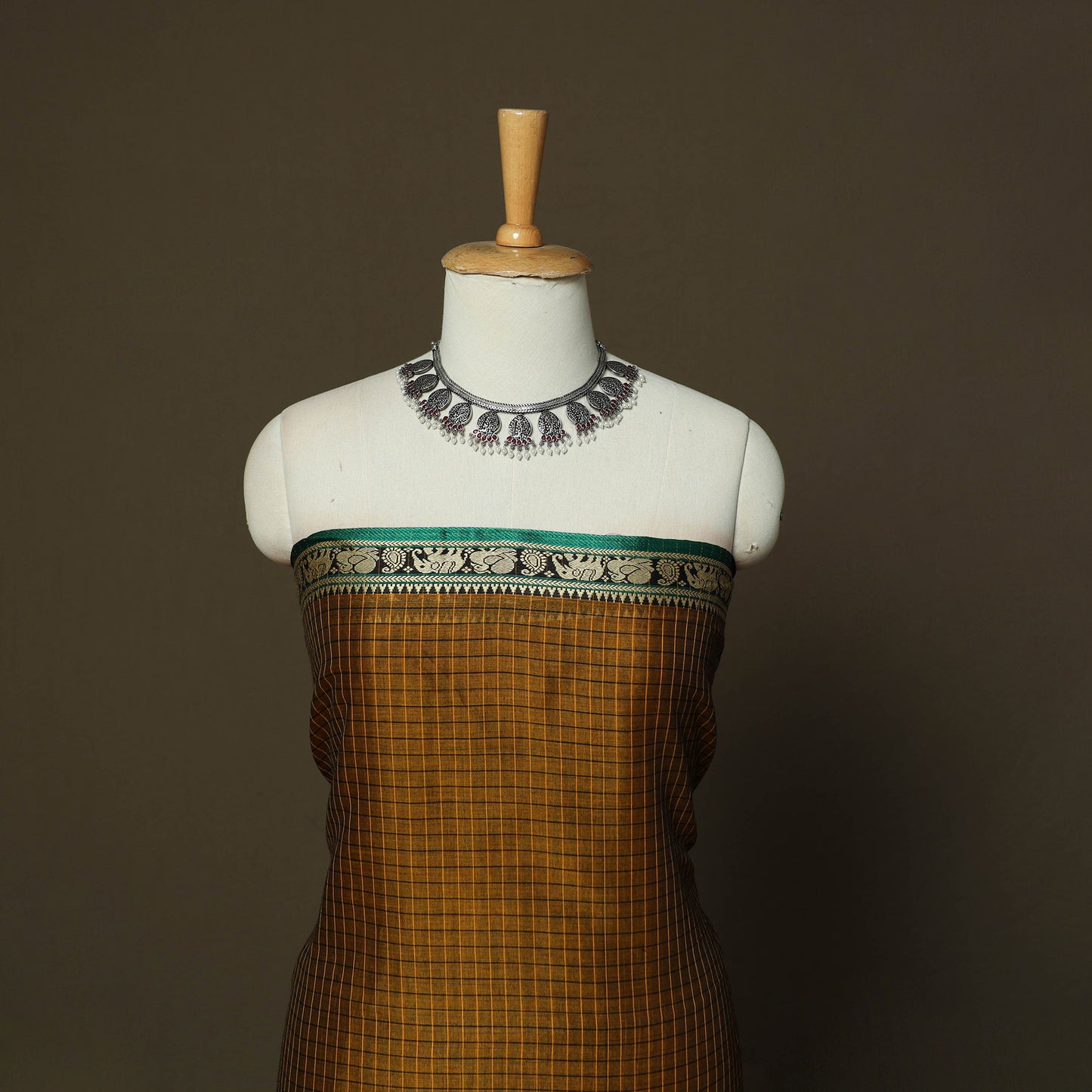Dharwad Checks Mercerised Cotton 3pc Unstitched Dress Material Suit Set with Woven Border 15