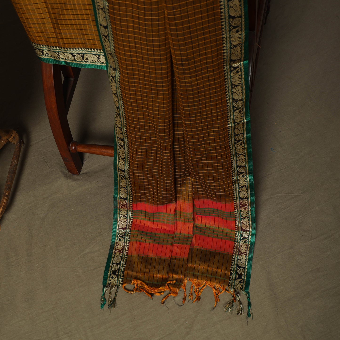 Dharwad Checks Mercerised Cotton 3pc Unstitched Dress Material Suit Set with Woven Border 15