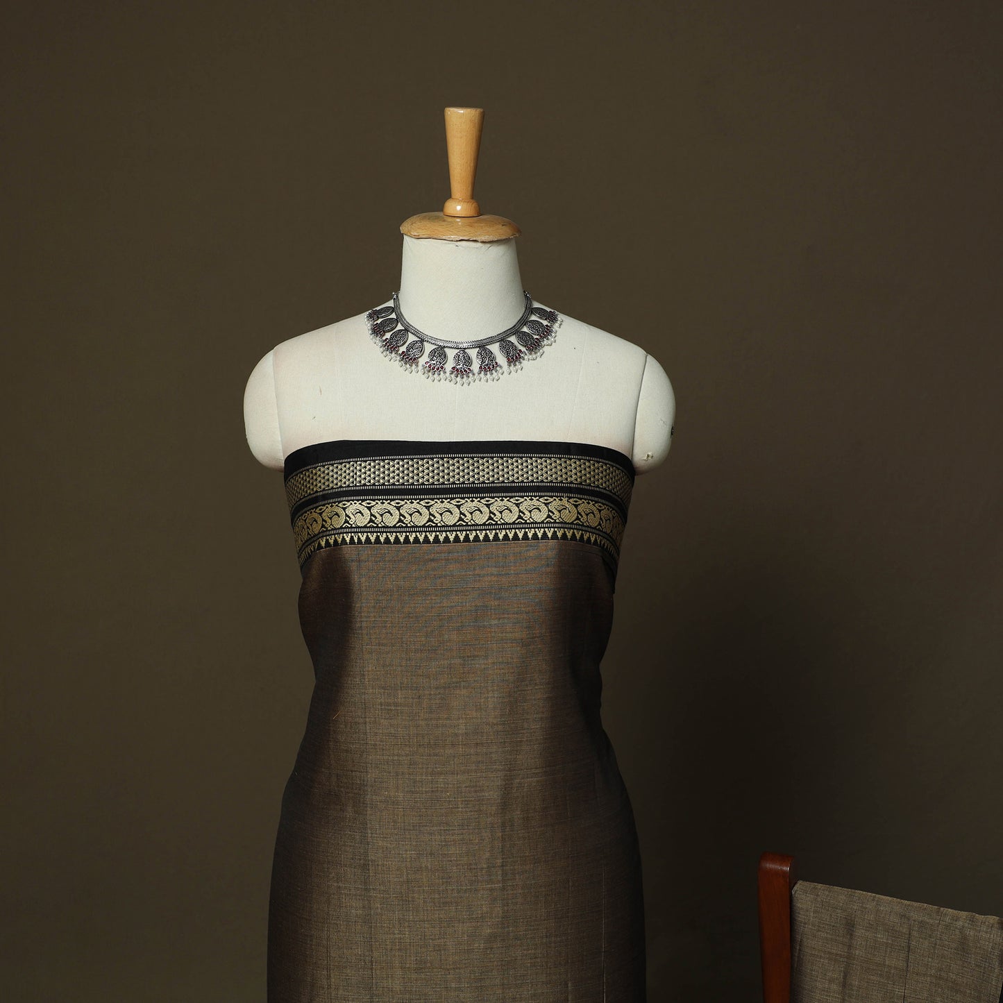 Dharwad Mercerised Cotton 3pc Unstitched Dress Material Suit Set with Woven Border 17