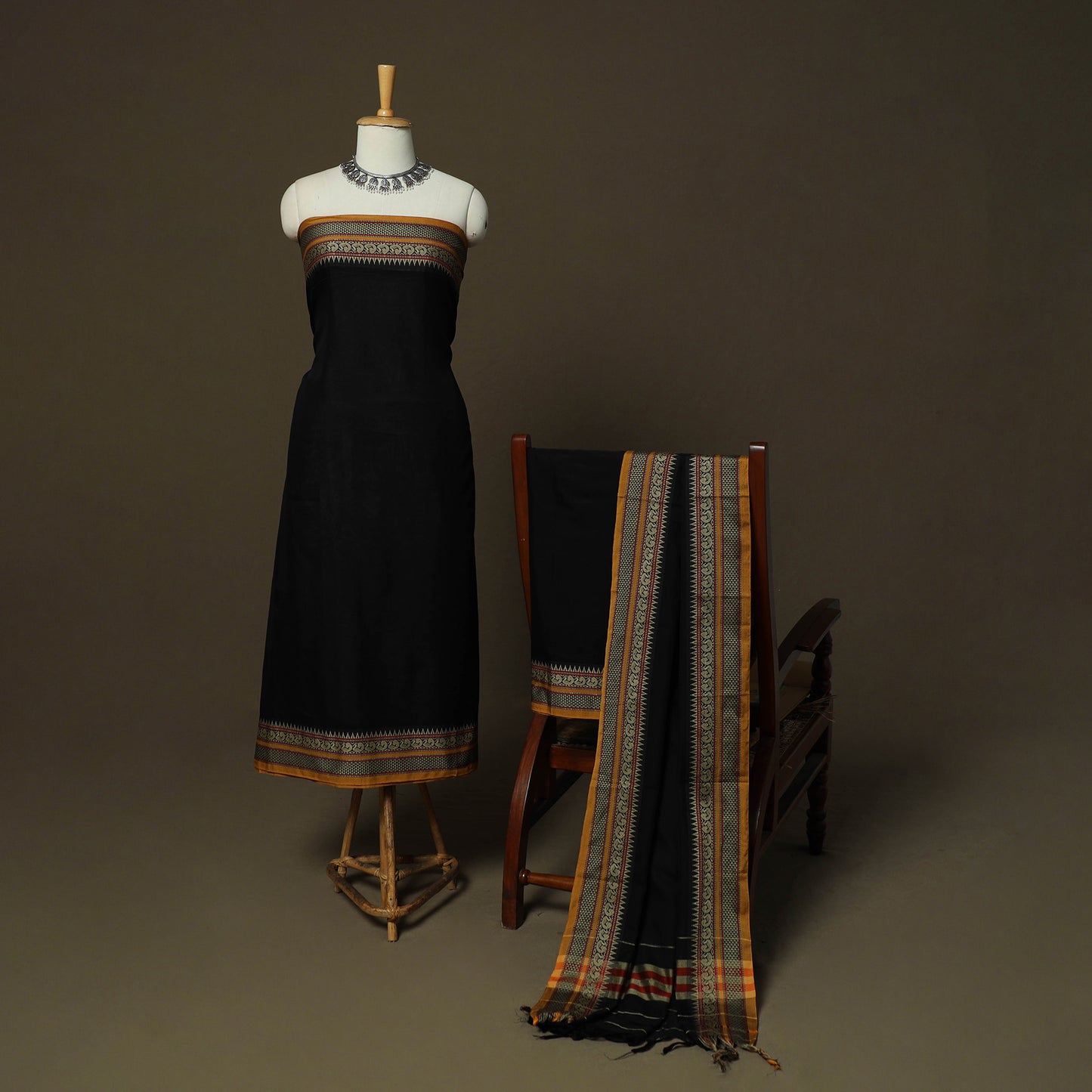 Dharwad Mercerised Cotton 3pc Unstitched Dress Material Suit Set with Woven Border 18