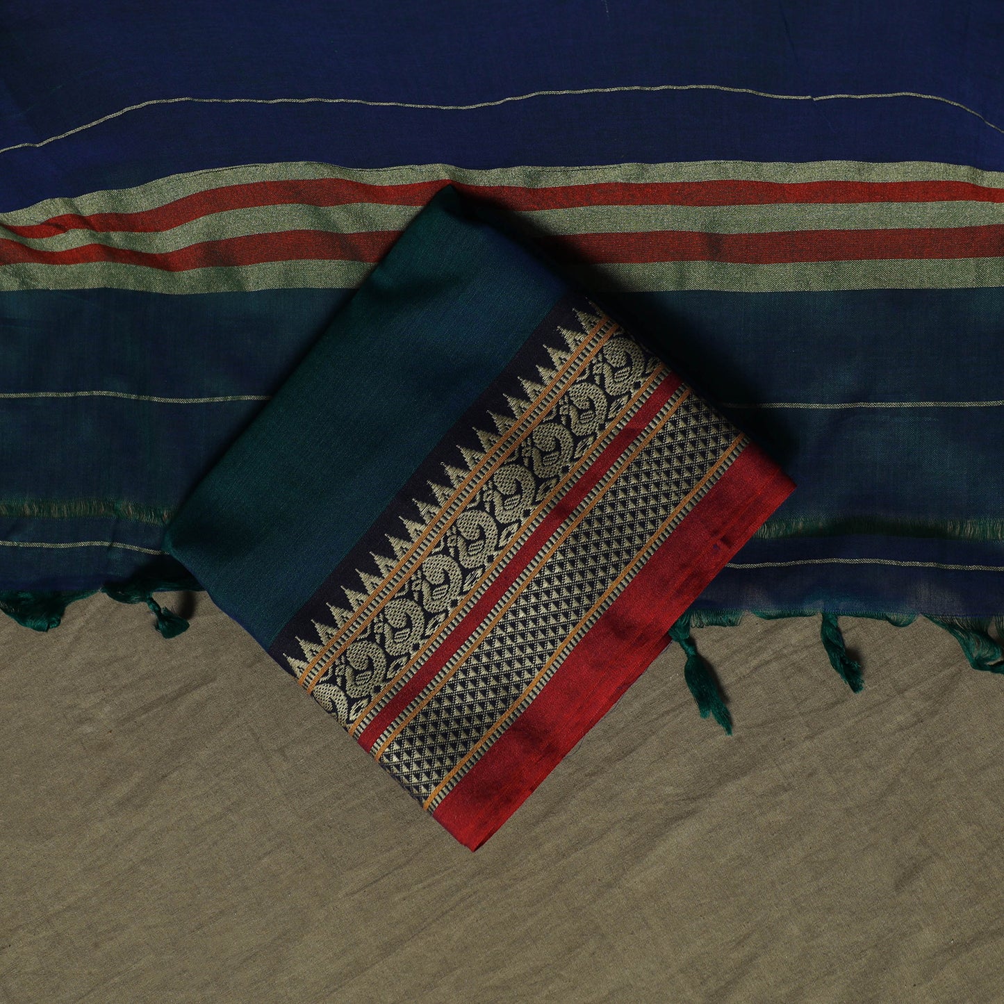 Dharwad Mercerised Cotton 3pc Unstitched Dress Material Suit Set with Woven Border 19