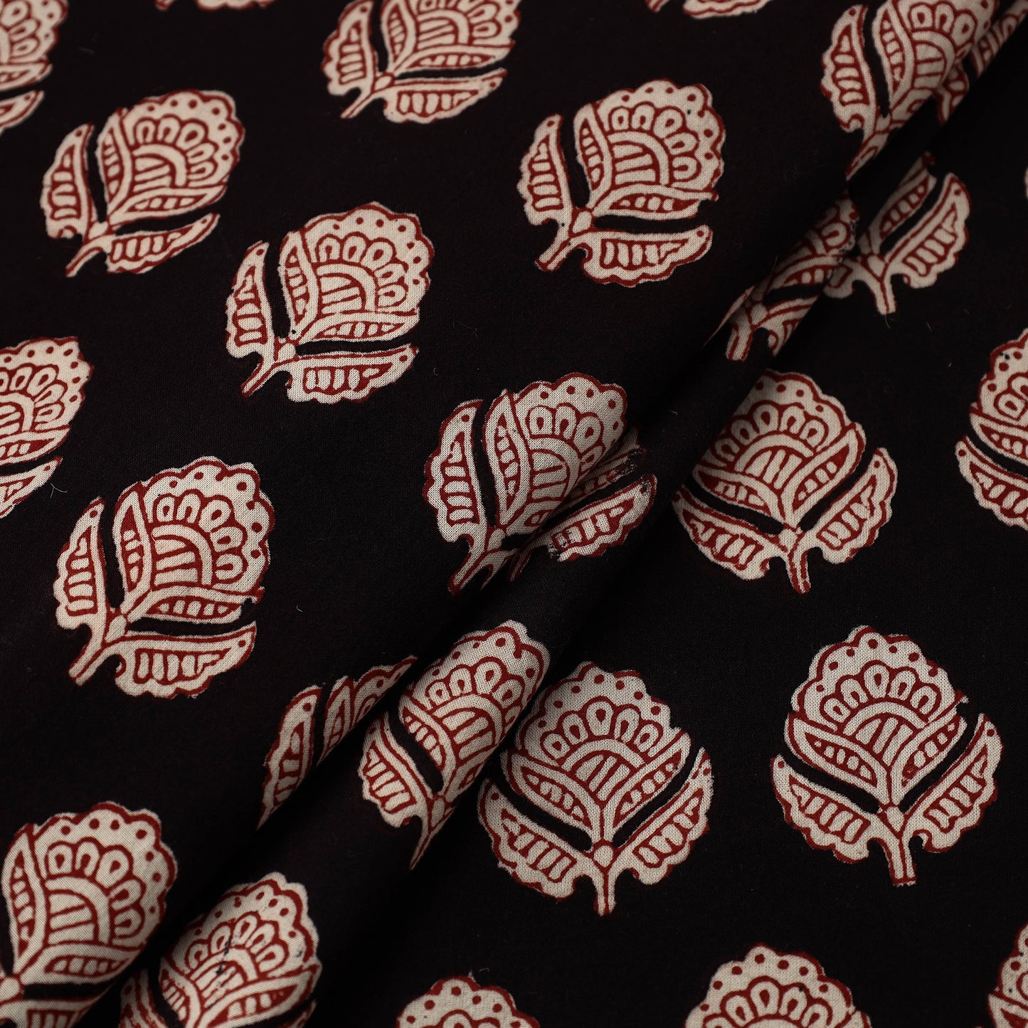 Black Hand Block Cotton Bagh Print Fabric