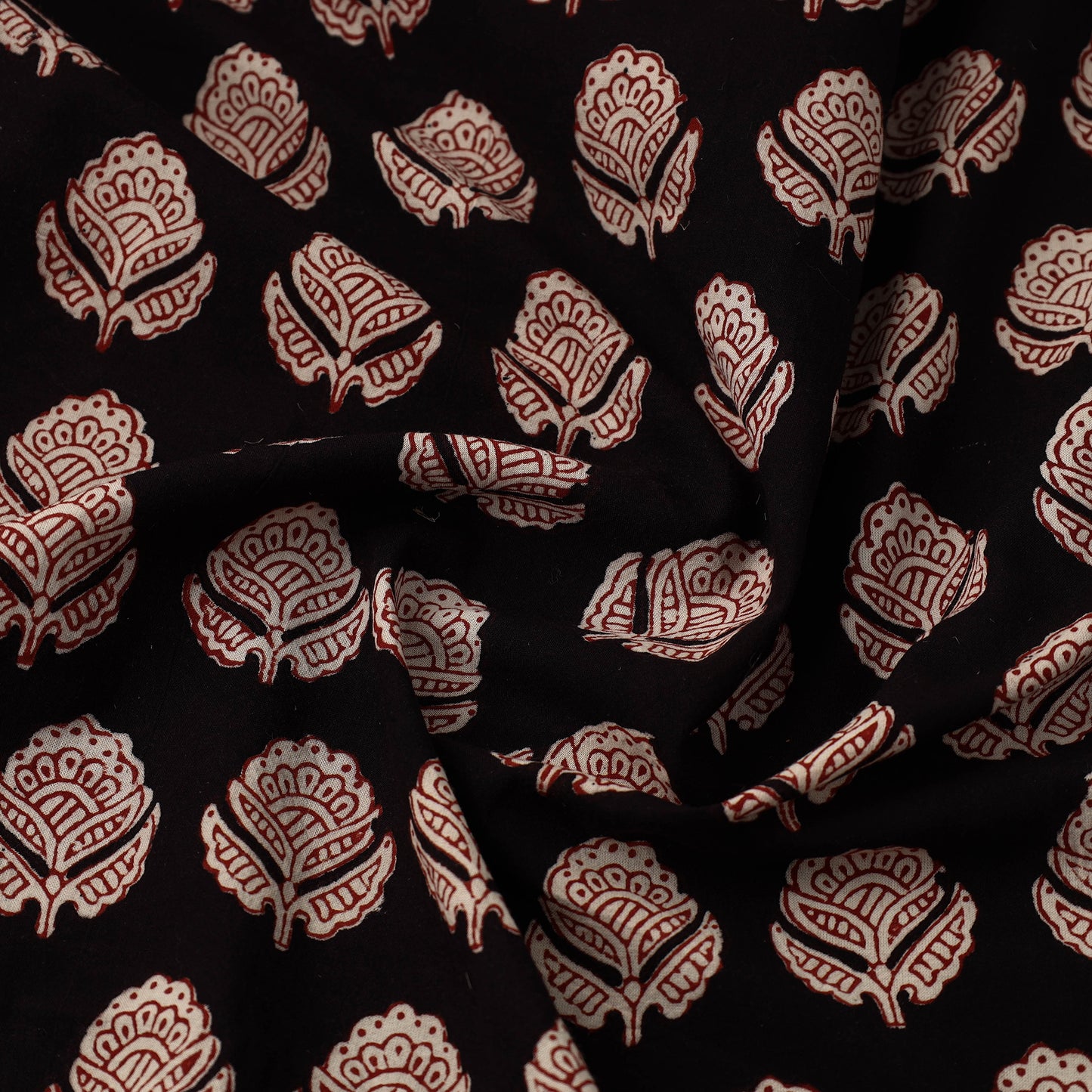 Black Hand Block Cotton Bagh Print Fabric