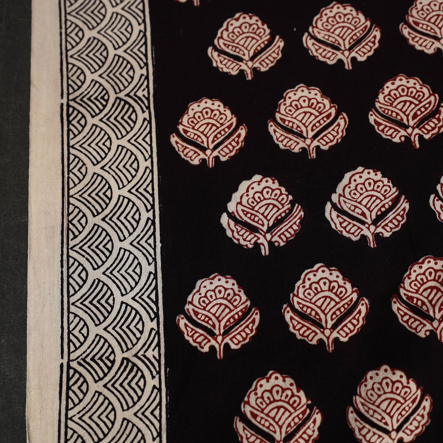 Black Hand Block Cotton Bagh Print Fabric