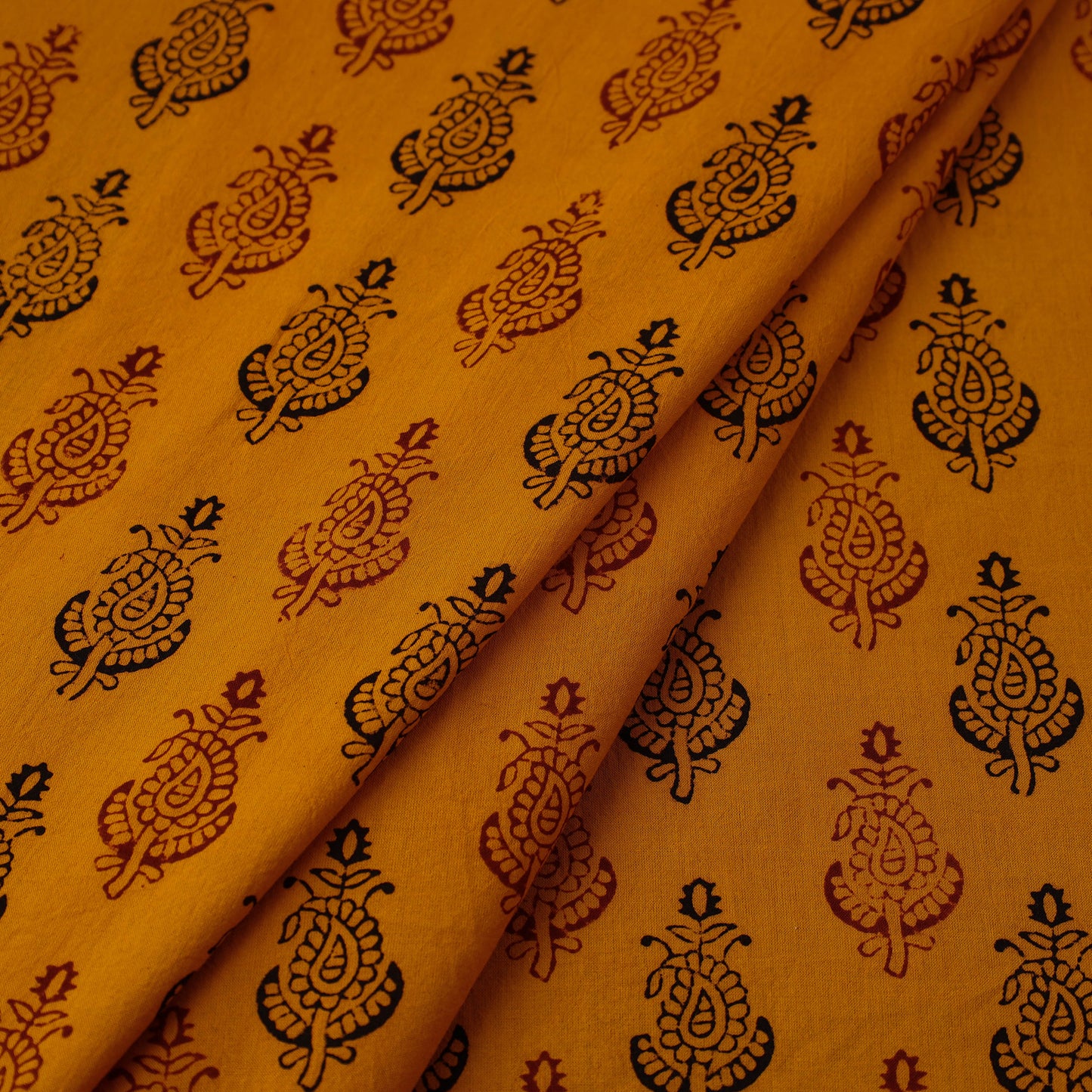 Orange Hand Block Cotton Bagh Print Fabric