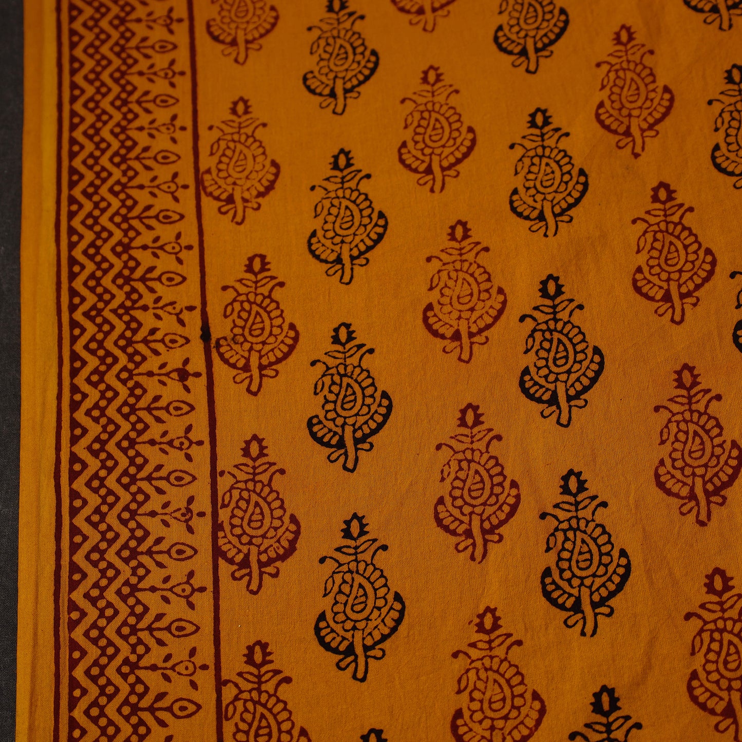 Orange Hand Block Cotton Bagh Print Fabric