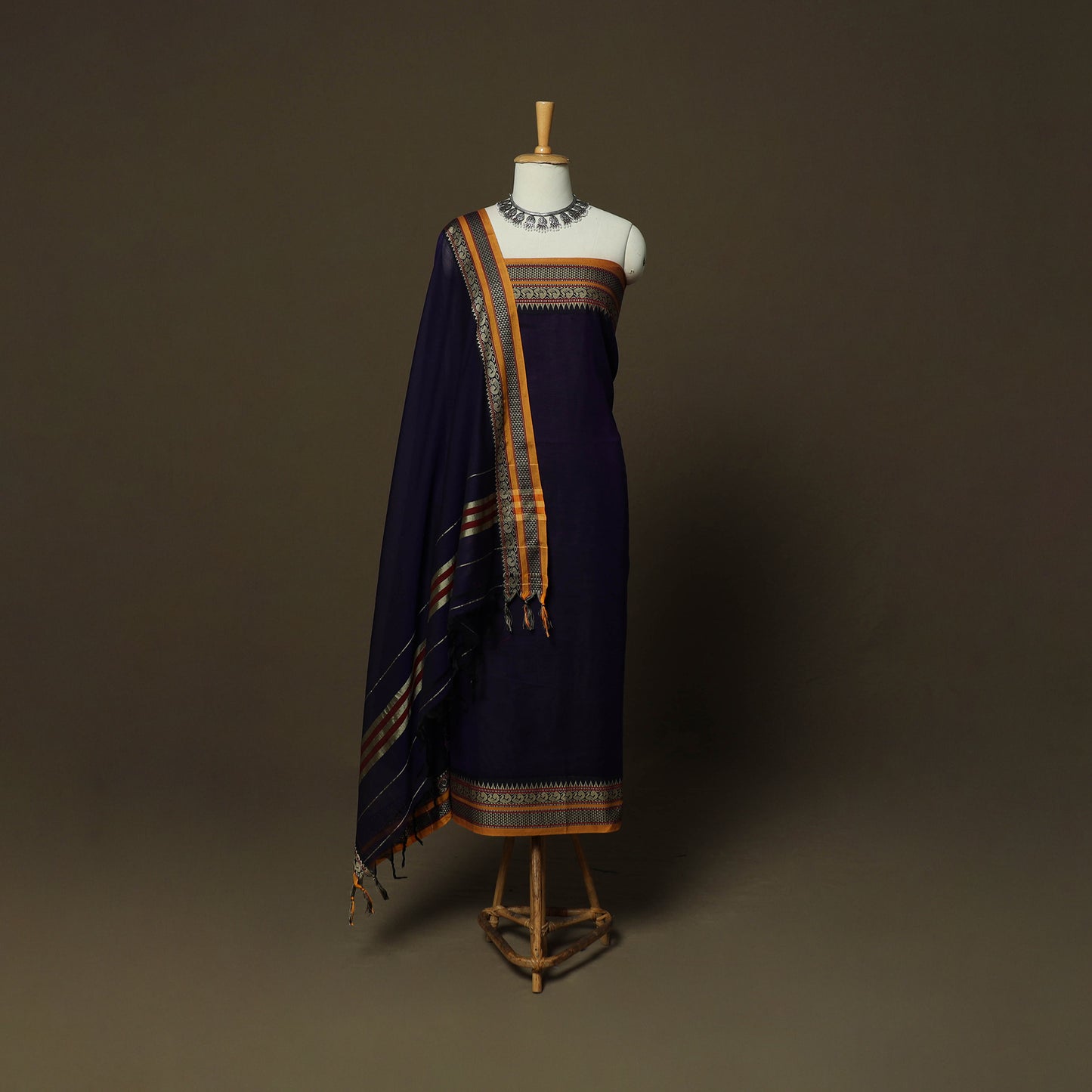 Dharwad Mercerised Cotton 3pc Unstitched Dress Material Suit Set with Woven Border 24