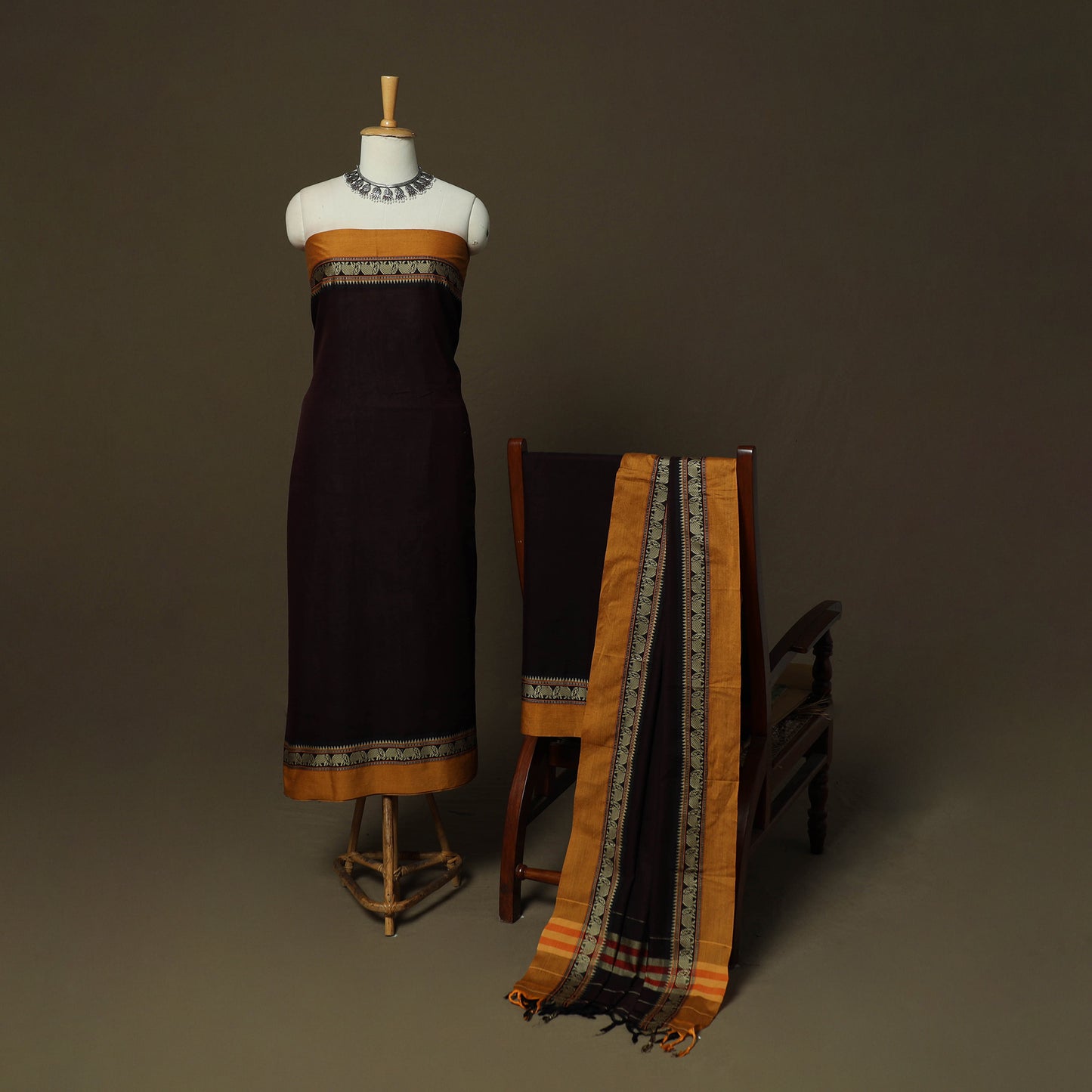 Dharwad Mercerised Cotton 3pc Unstitched Dress Material Suit Set with Woven Border 25