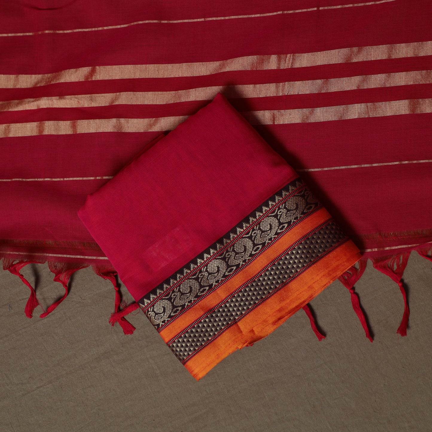 Dharwad Mercerised Cotton 3pc Unstitched Dress Material Suit Set with Woven Border 20