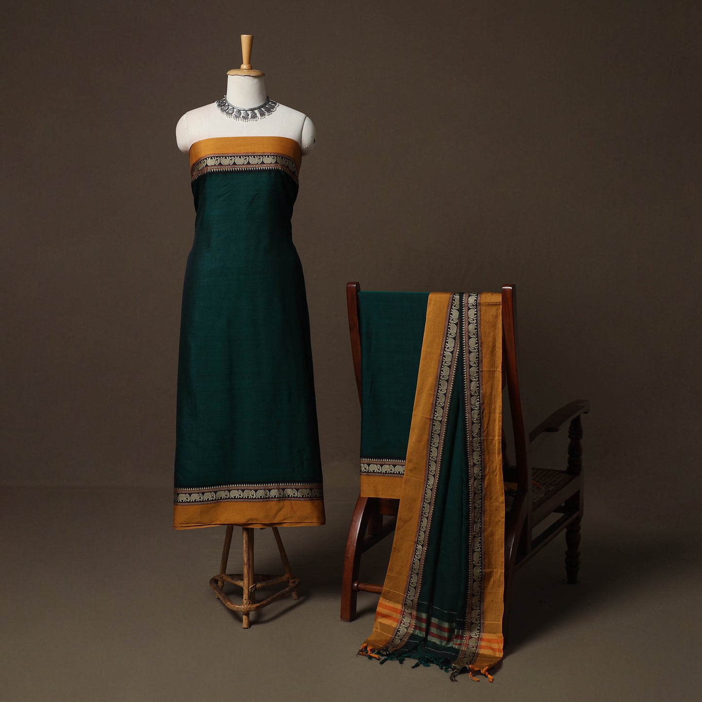 Dharwad Mercerised Cotton 3pc Unstitched Dress Material Suit Set with Woven Border 31