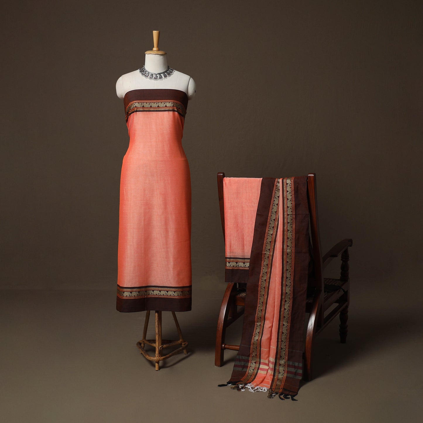 Dharwad Mercerised Cotton 3pc Unstitched Dress Material Suit Set with Woven Border 32