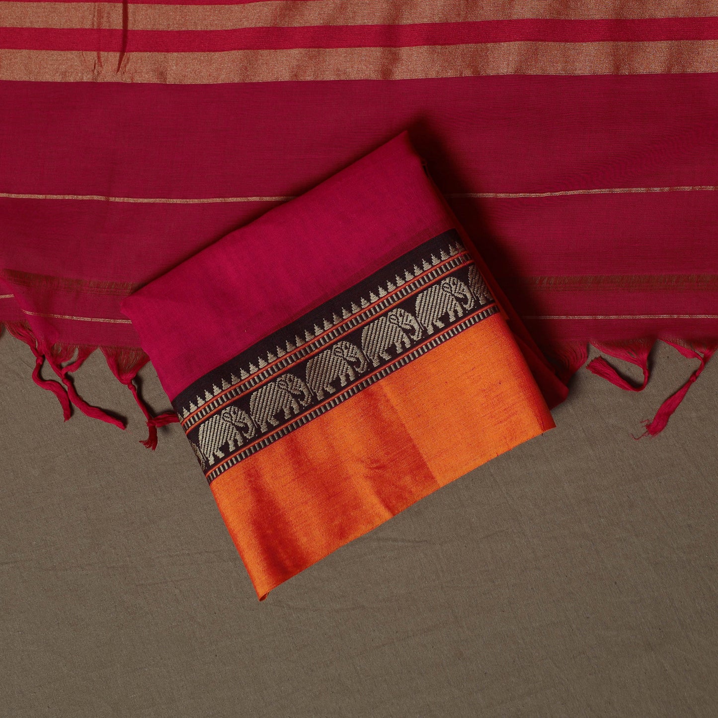 Dharwad Mercerised Cotton 3pc Unstitched Dress Material Suit Set with Woven Border 33
