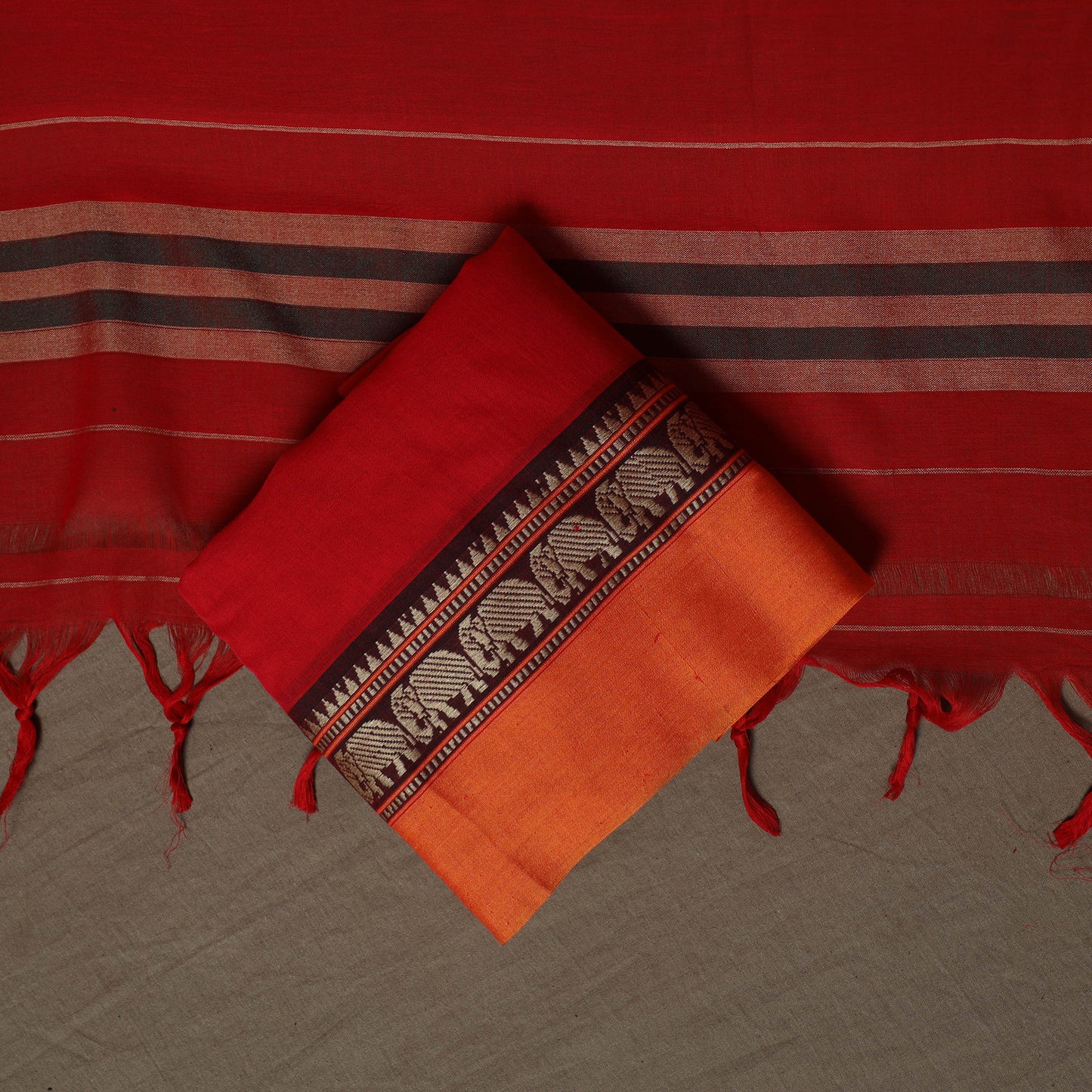 Dharwad Mercerised Cotton 3pc Unstitched Dress Material Suit Set with Woven Border 34