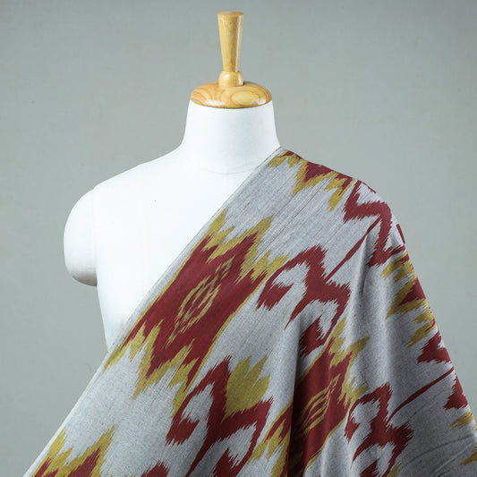 Cloudy Grey With Red Pattern Pochampally Central Asian Ikat Cotton Handloom Fabric