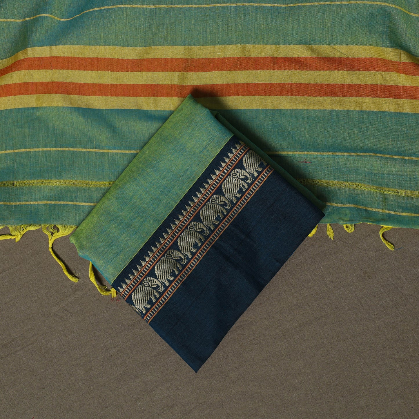 Dharwad Mercerised Cotton 3pc Unstitched Dress Material Suit Set with Woven Border 35