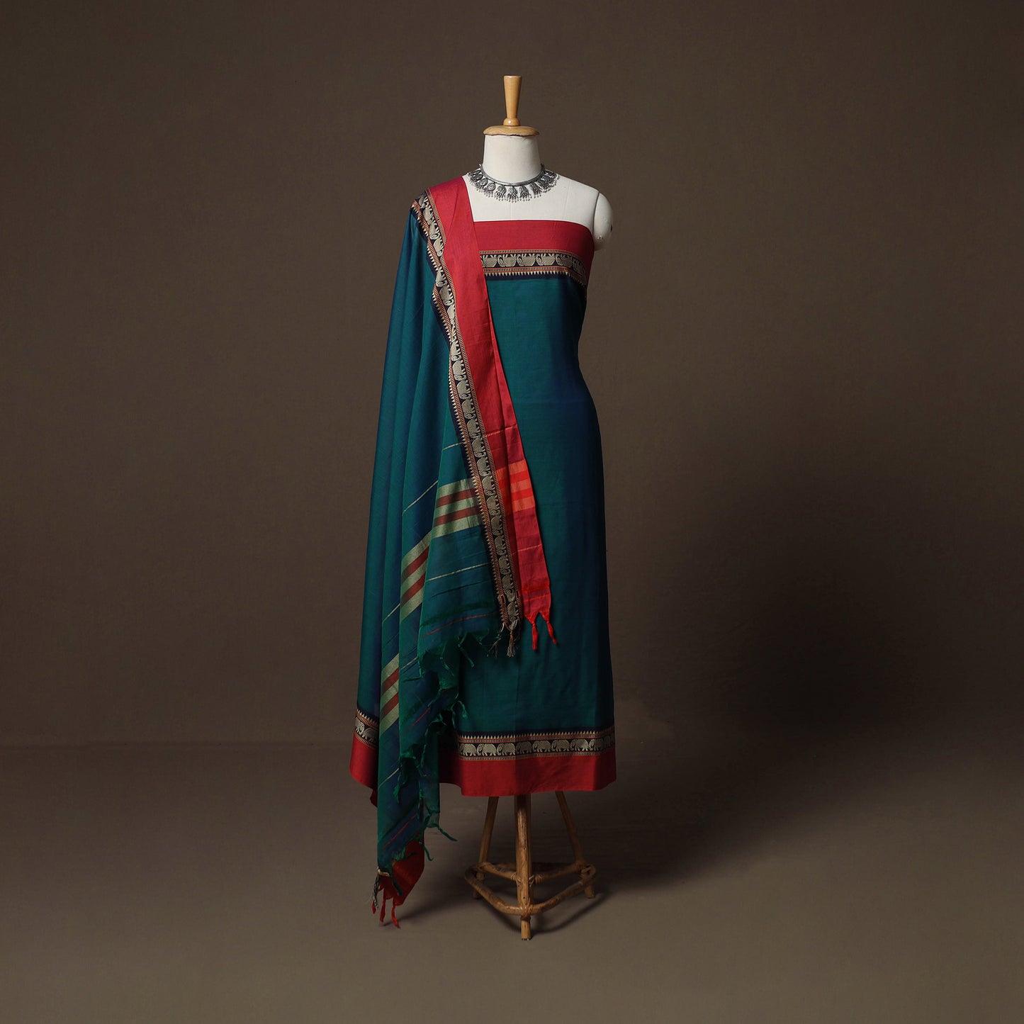 Dharwad Mercerised Cotton 3pc Unstitched Dress Material Suit Set with Woven Border 36