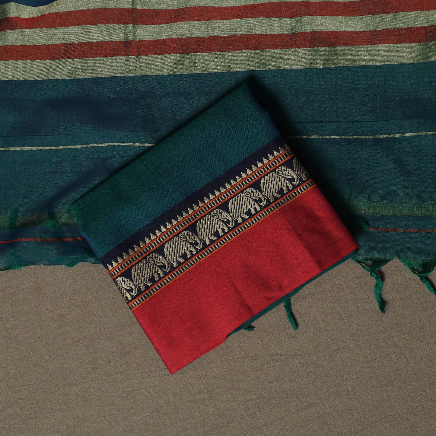 Dharwad Mercerised Cotton 3pc Unstitched Dress Material Suit Set with Woven Border 36