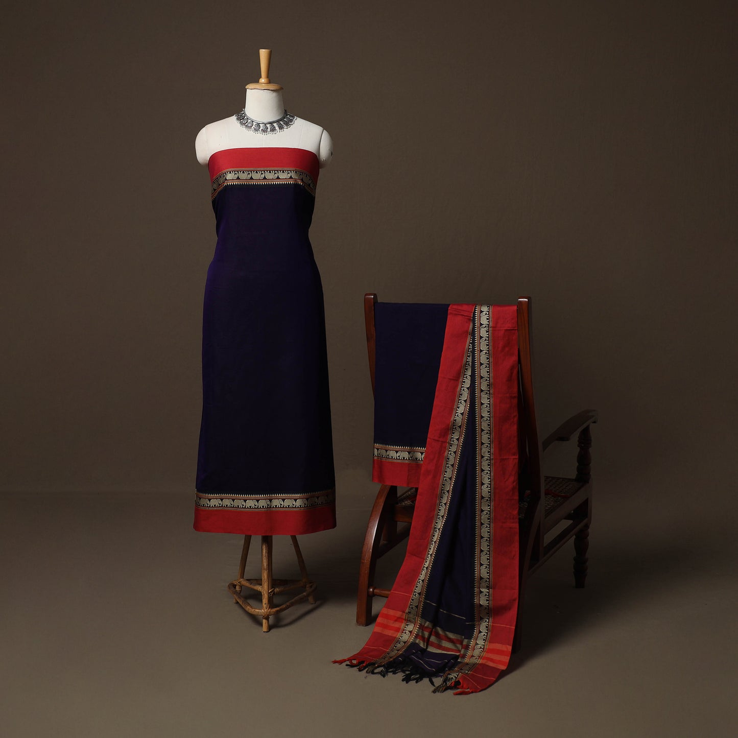 Dharwad Mercerised Cotton 3pc Unstitched Dress Material Suit Set with Woven Border 37