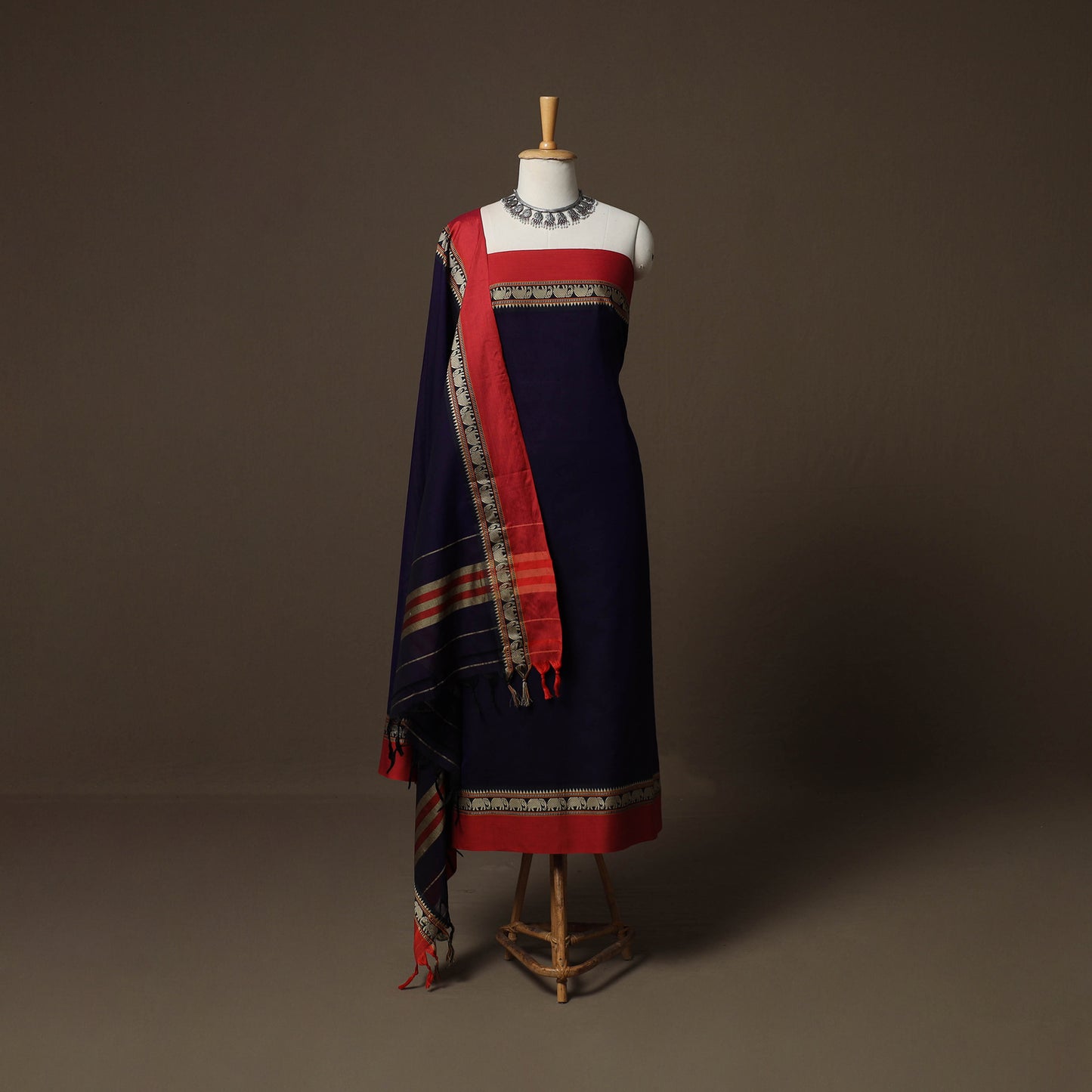 Dharwad Mercerised Cotton 3pc Unstitched Dress Material Suit Set with Woven Border 37