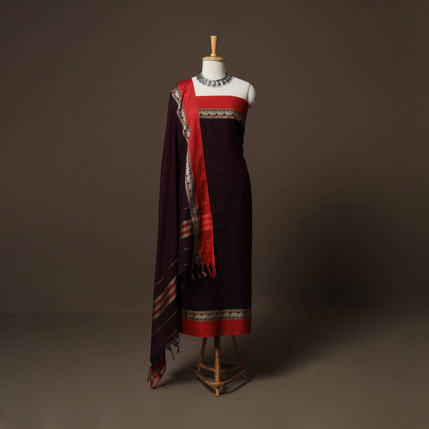 Dharwad Mercerised Cotton 3pc Unstitched Dress Material Suit Set with Woven Border 42