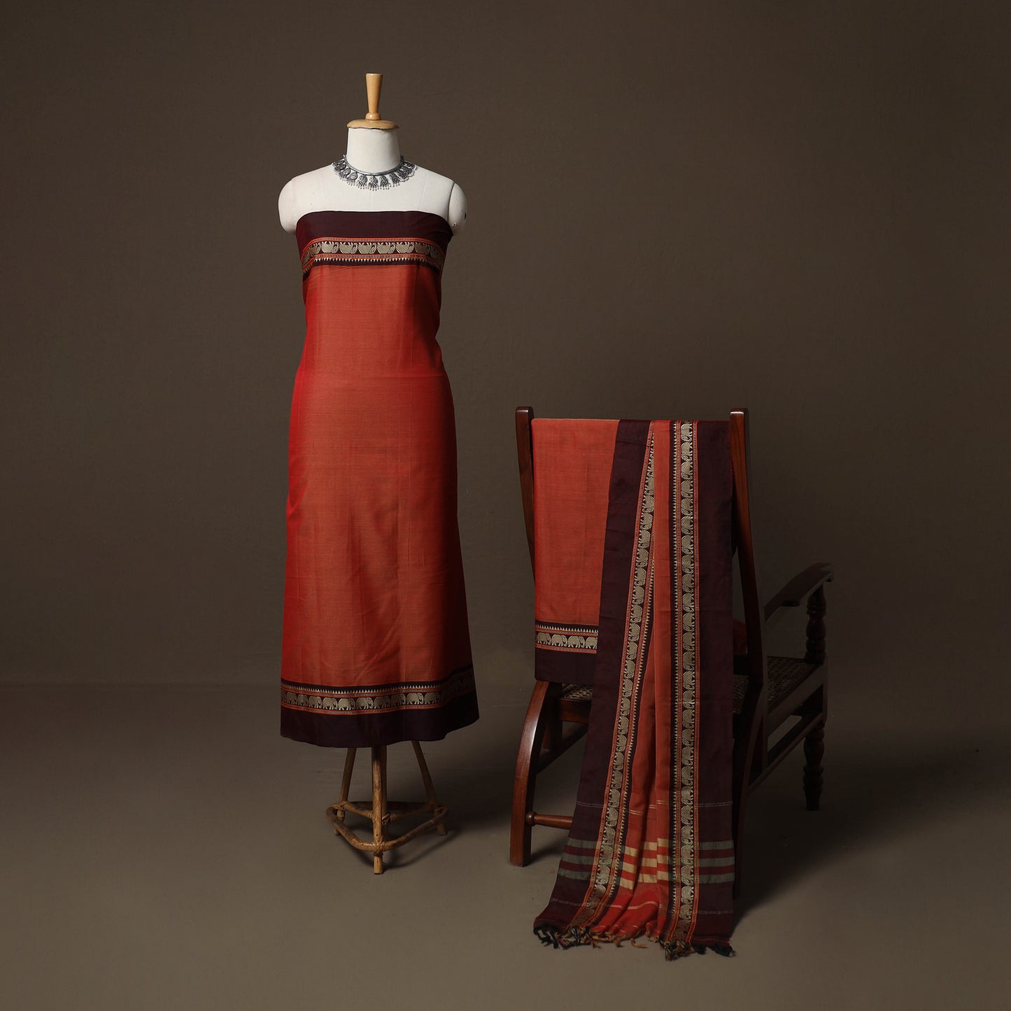 Dharwad Mercerised Cotton 3pc Unstitched Dress Material Suit Set with Woven Border 45