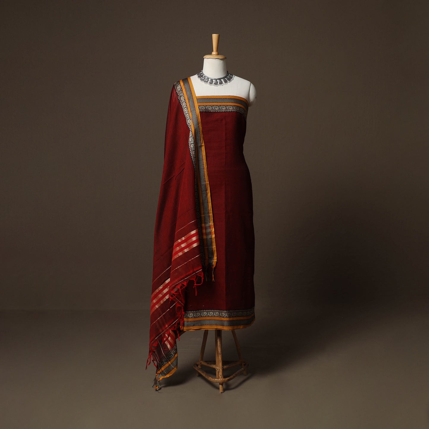 Dharwad Mercerised Cotton 3pc Unstitched Dress Material Suit Set with Woven Border 26