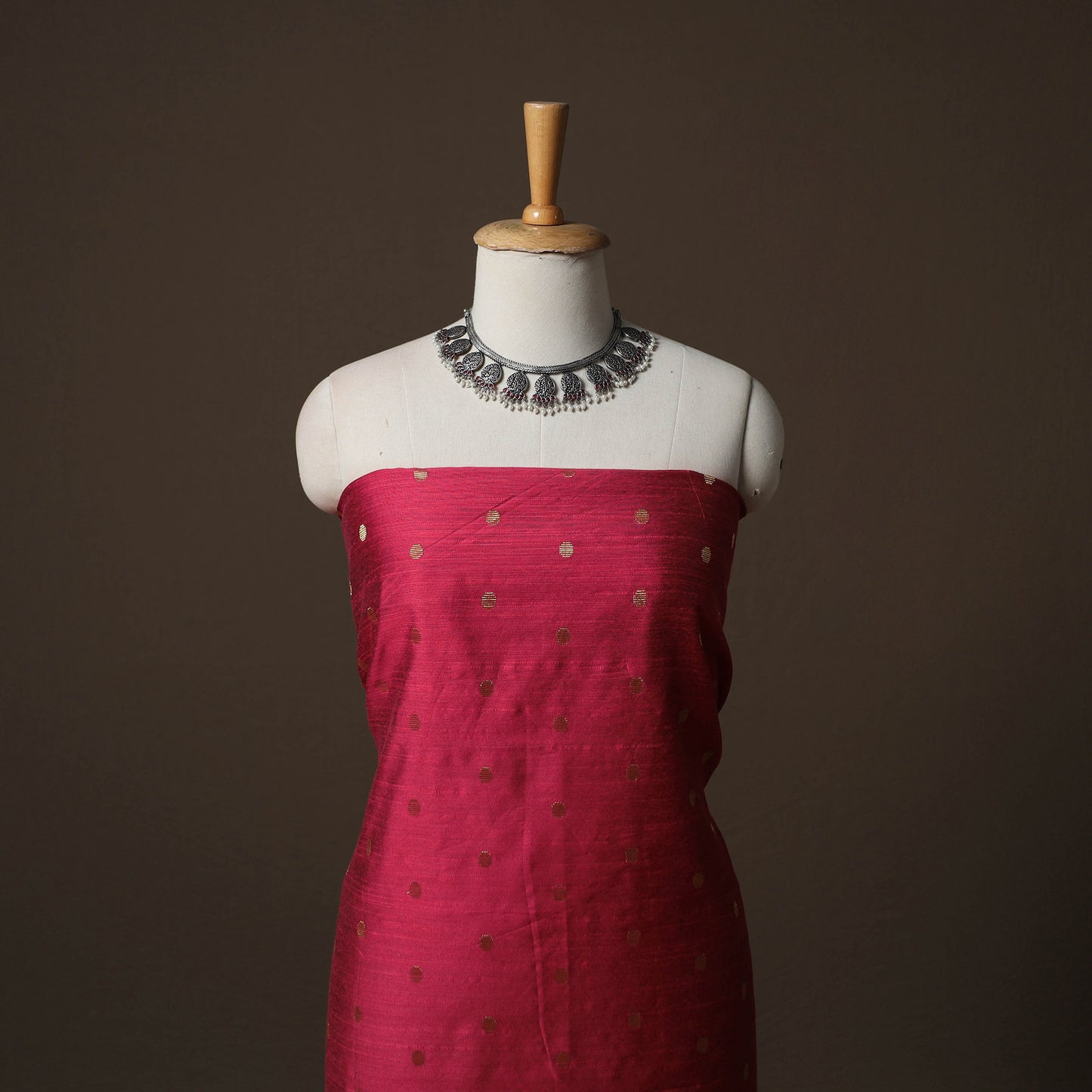 Spun Dupion Viscose Silk Buti 2pc Unstitched Dress Material Kurta Set with Earrings 63
