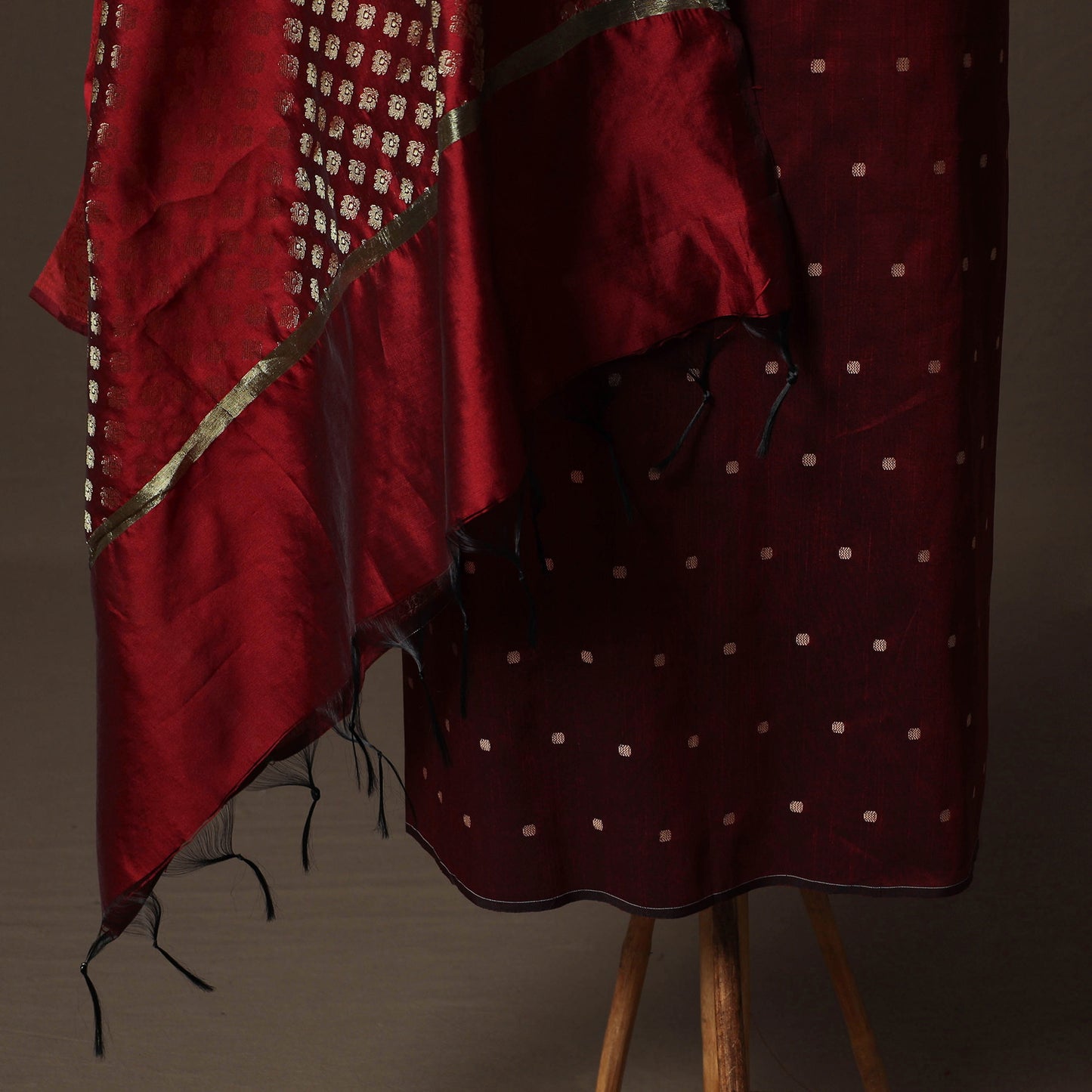 Spun Dupion Viscose Silk Buti 2pc Unstitched Dress Material Kurta Set with Earrings 61