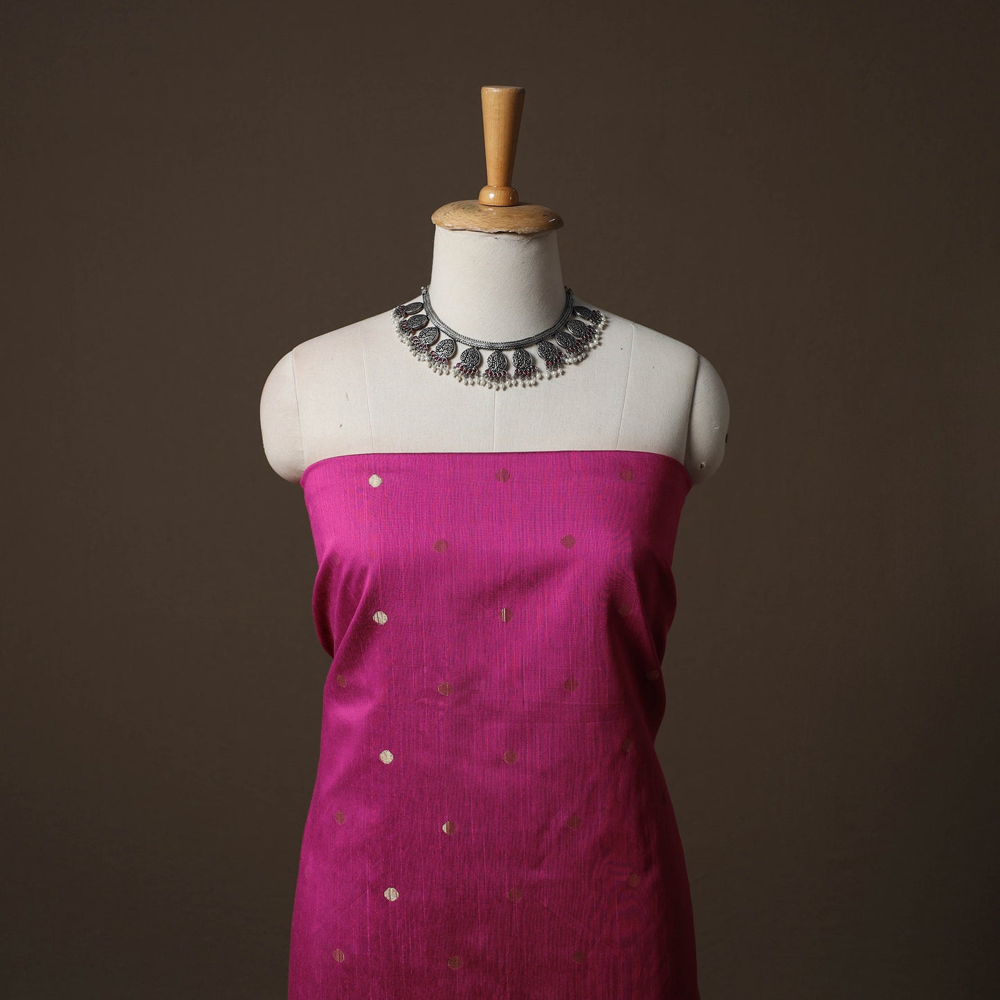 Plain Slub Silk 2pc Unstitched Dress Material Kurta Set with Earrings 58