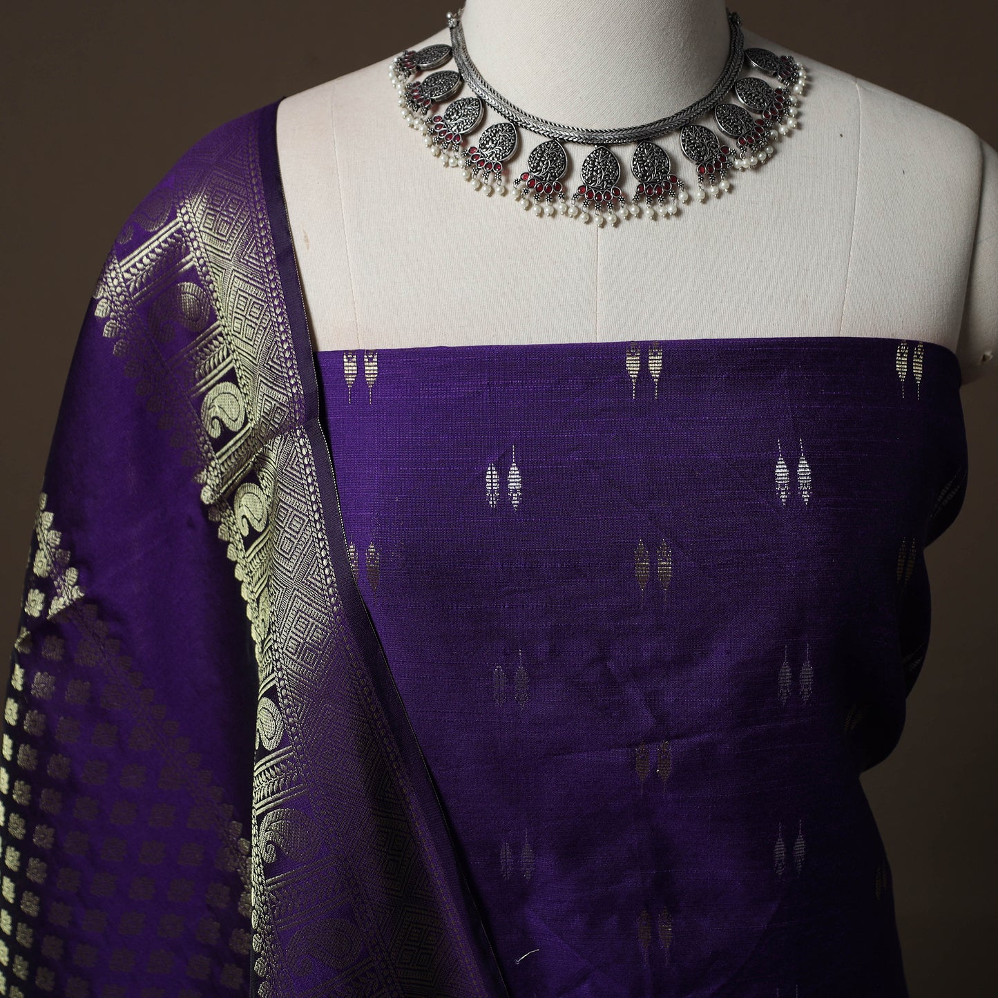 Spun Dupion Viscose Silk Buti 2pc Unstitched Dress Material Kurta Set with Earrings 57